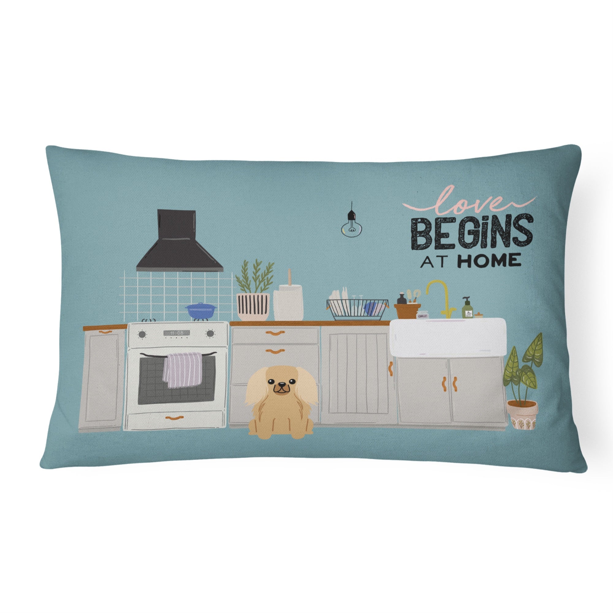 Fawn Sable Pekingese Kitchen Scene Canvas Fabric Decorative Pillow