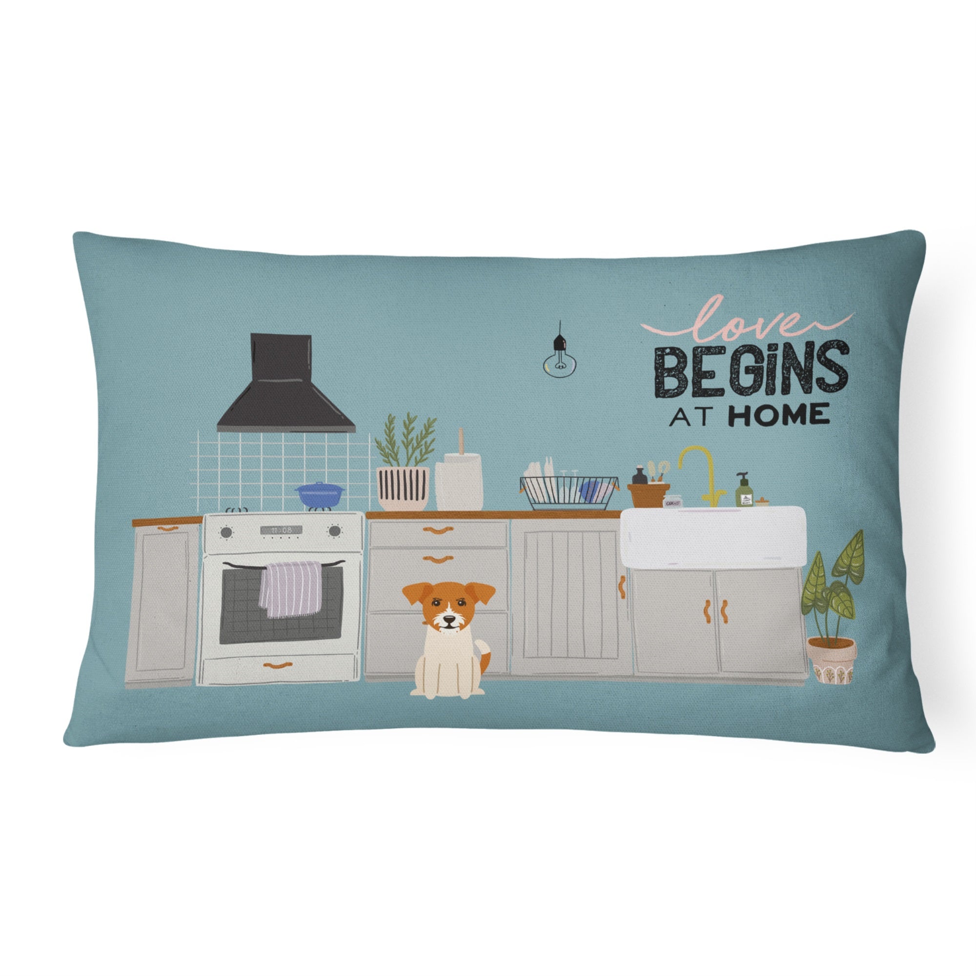 Jack Russell Terrier Kitchen Scene Canvas Fabric Decorative Pillow