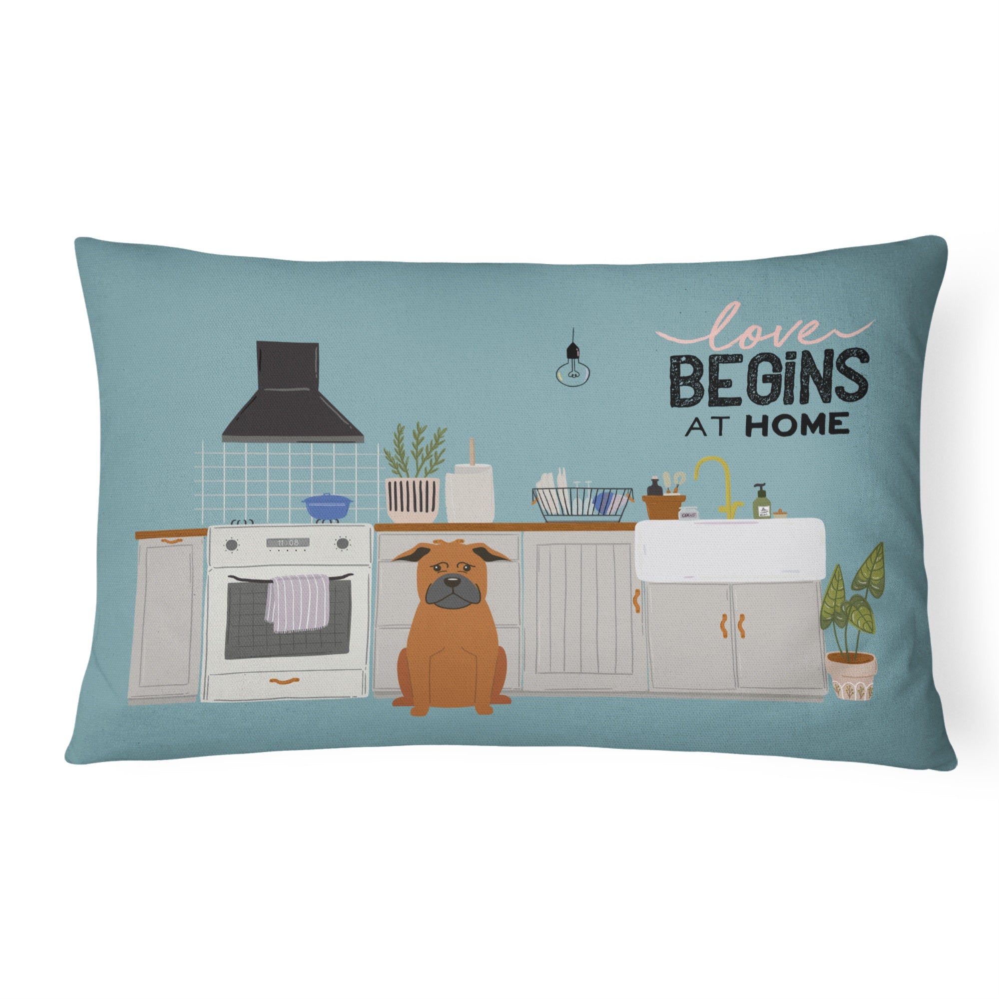 Chinese Chongqing Dog Kitchen Scene Canvas Fabric Decorative Pillow