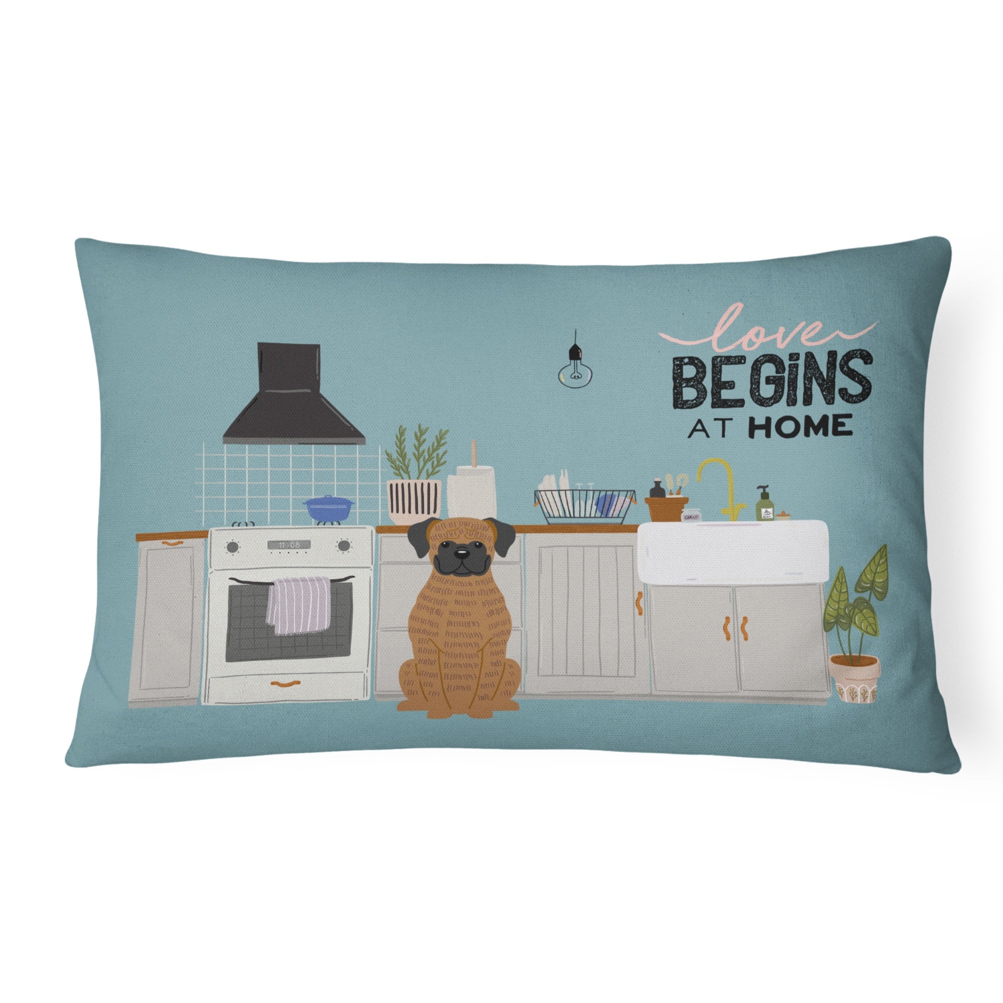 Brindle Boxer Kitchen Scene Canvas Fabric Decorative Pillow