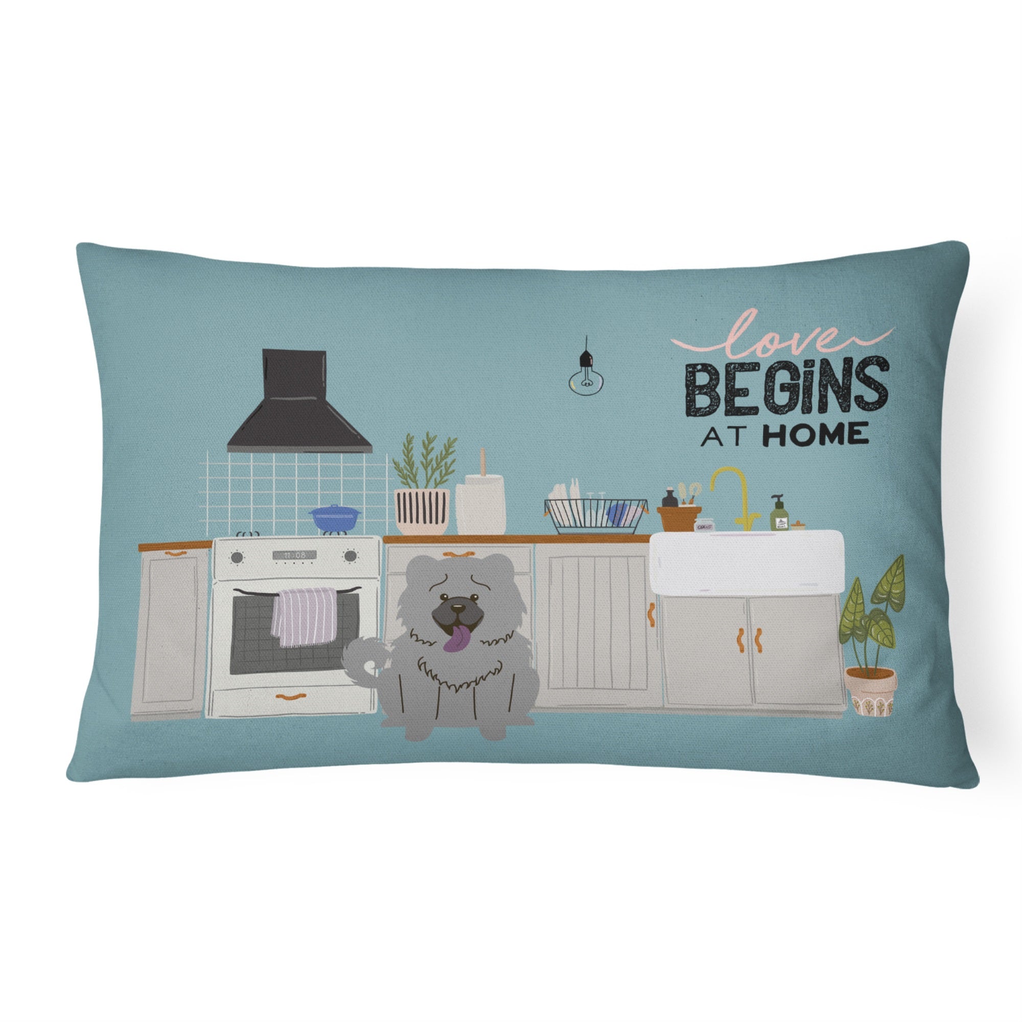 Blue Chow Chow Kitchen Scene Canvas Fabric Decorative Pillow