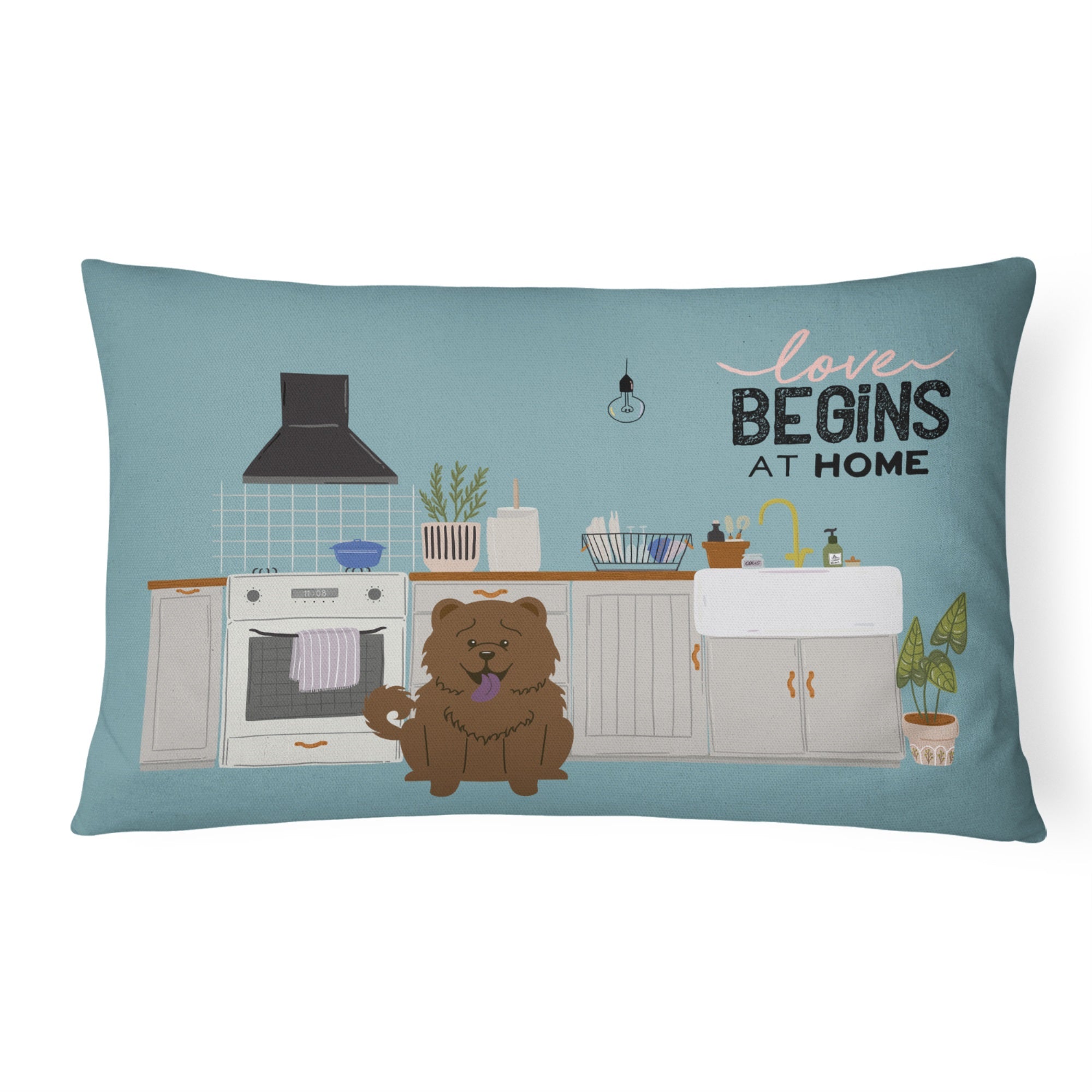 Chocolate Chow Chow Kitchen Scene Canvas Fabric Decorative Pillow