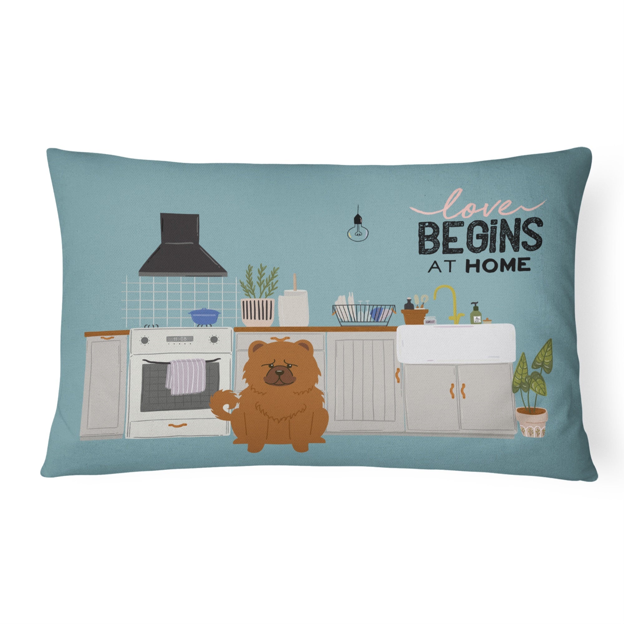 Red Chow Chow Kitchen Scene Canvas Fabric Decorative Pillow