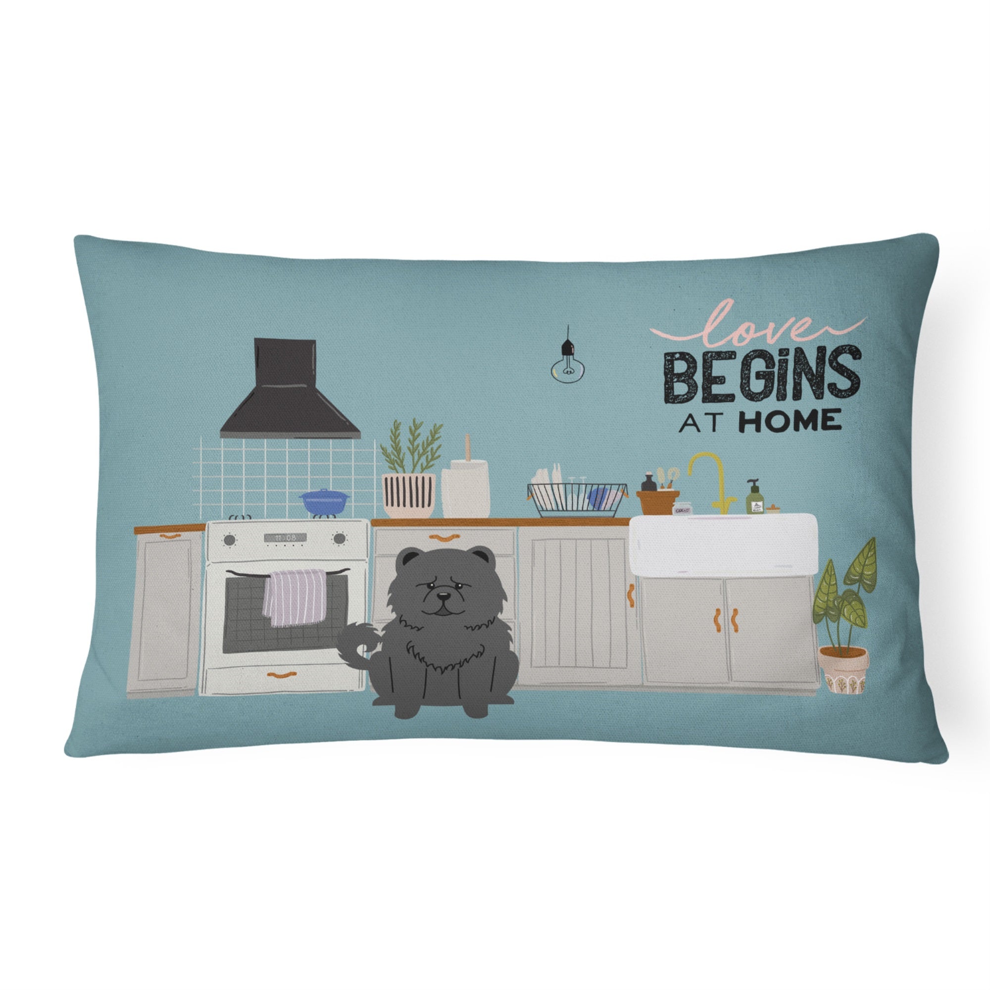 Black Chow Chow Kitchen Scene Canvas Fabric Decorative Pillow