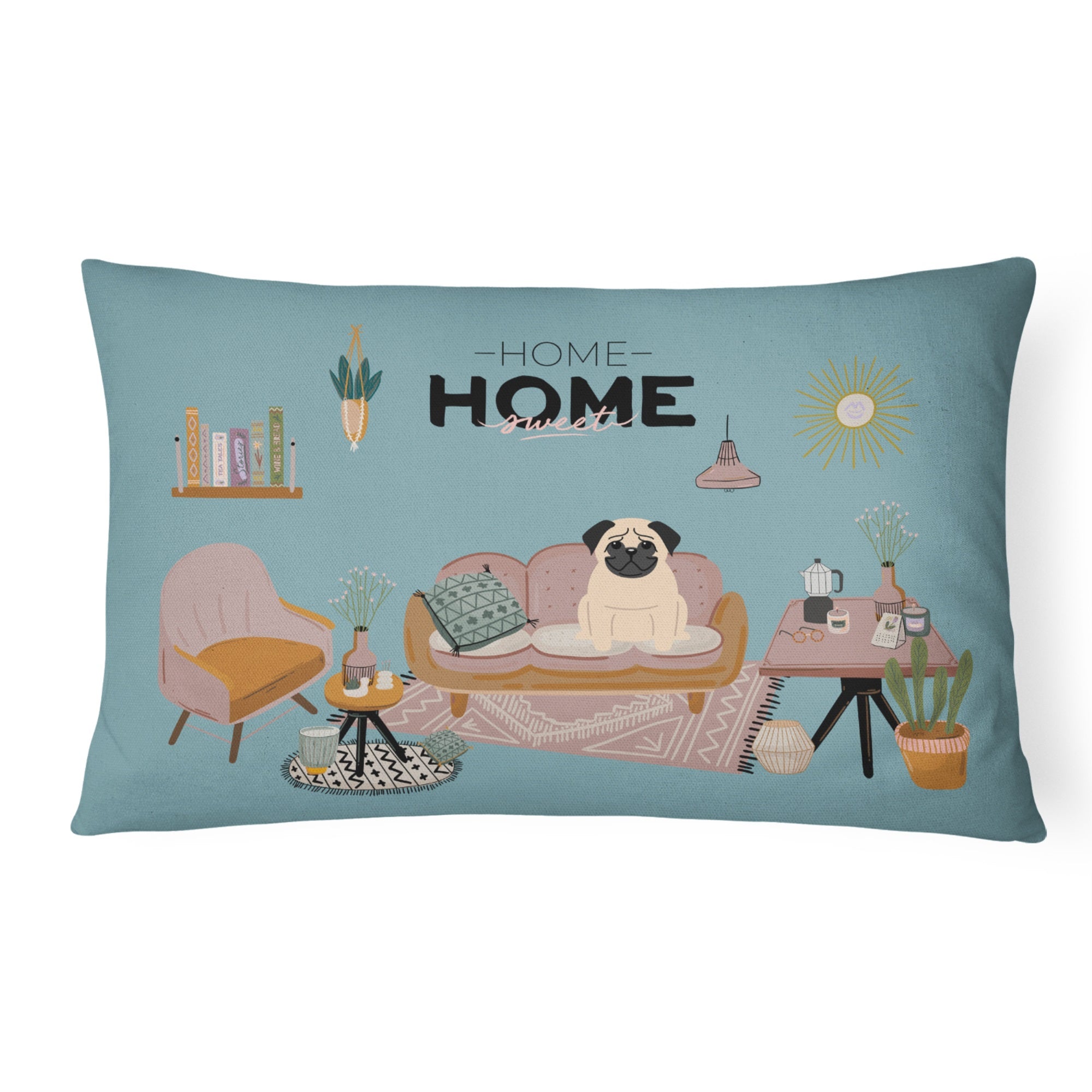 Fawn Pug Sweet Home Canvas Fabric Decorative Pillow