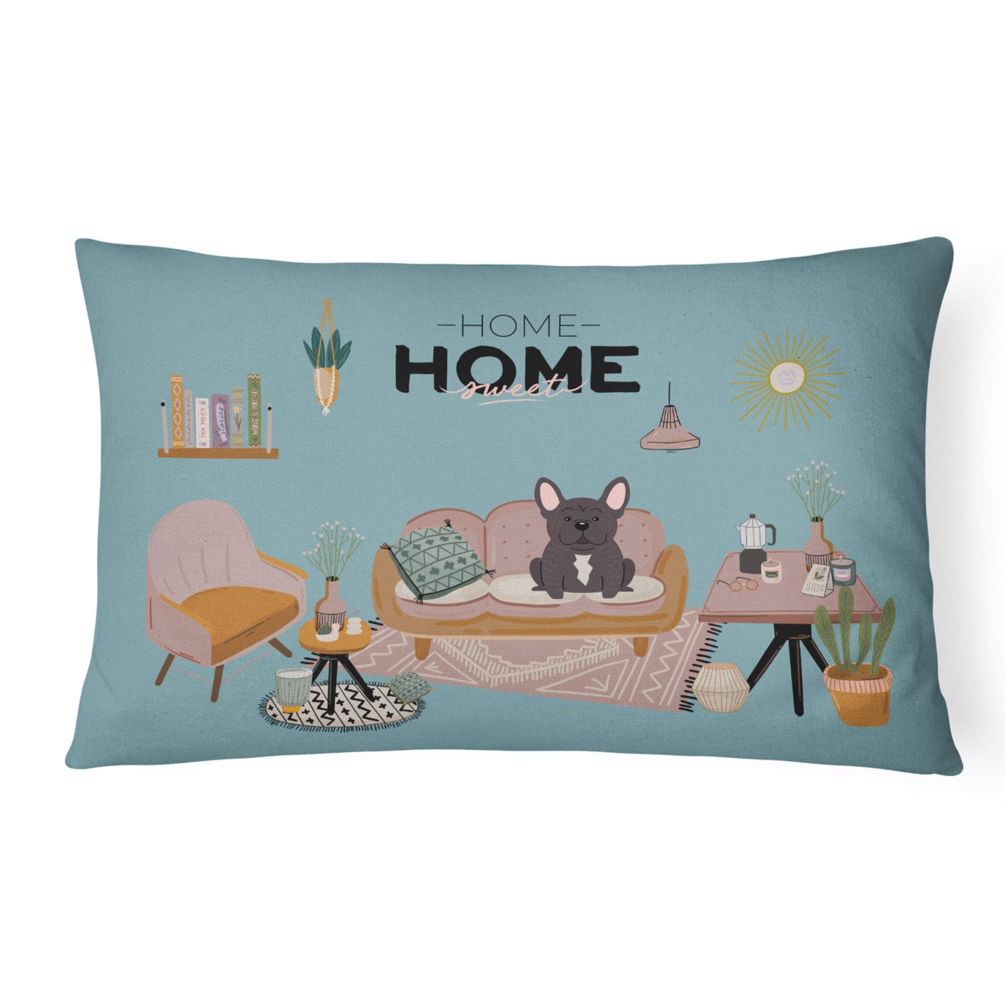 Brindle French Bulldog Sweet Home  Canvas Fabric Decorative Pillow