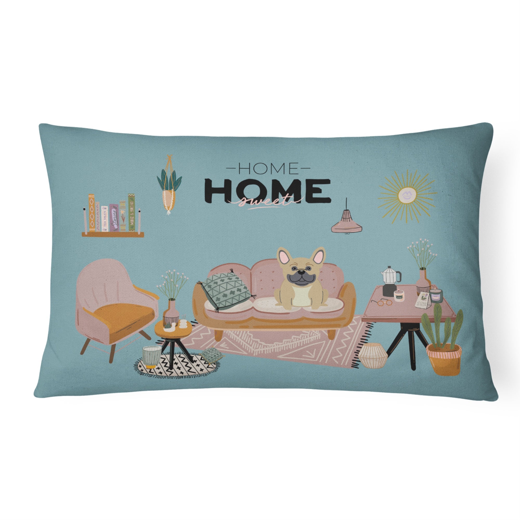 Cream French Bulldog Sweet Home Canvas Fabric Decorative Pillow