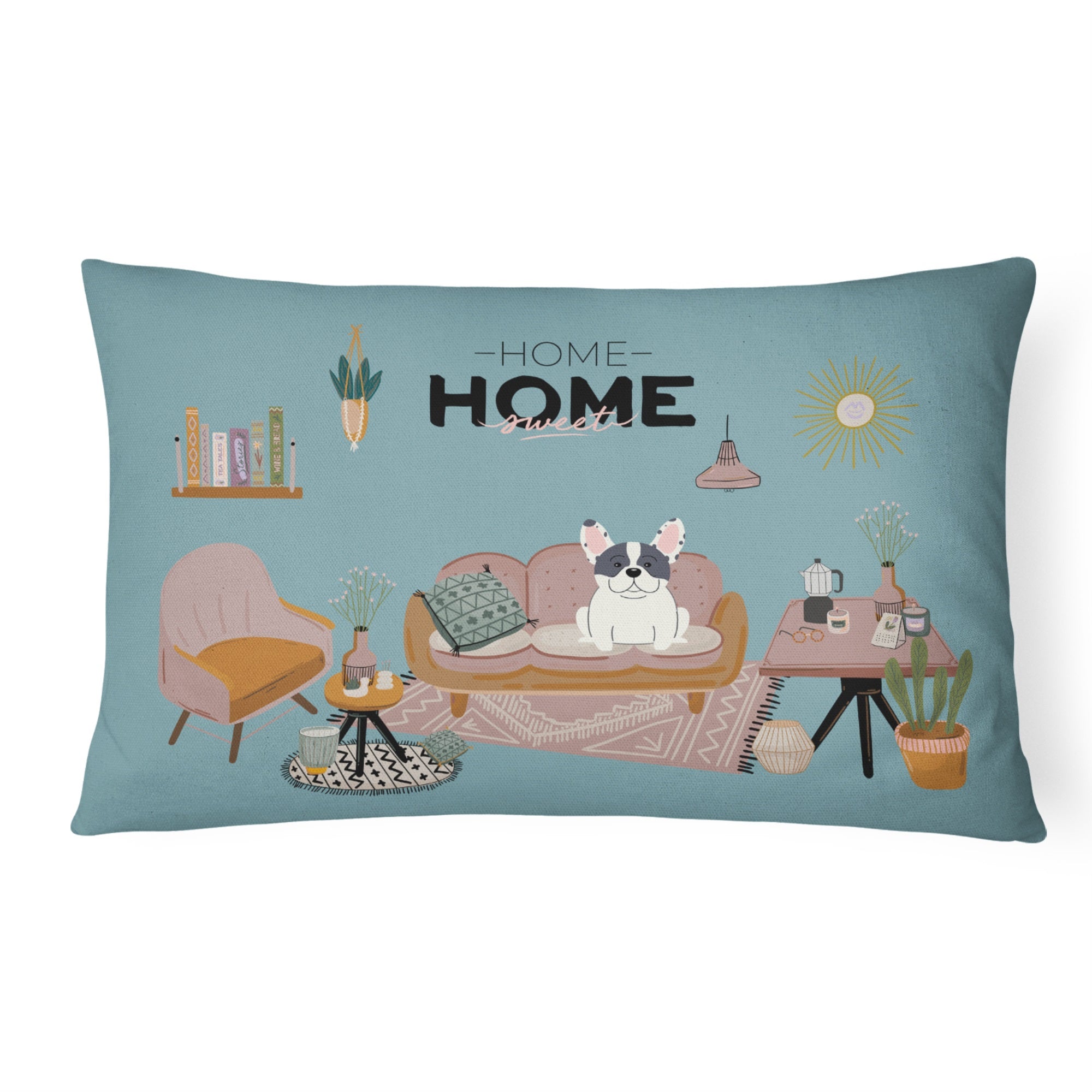 Piebald French Bulldog Sweet Home Canvas Fabric Decorative Pillow