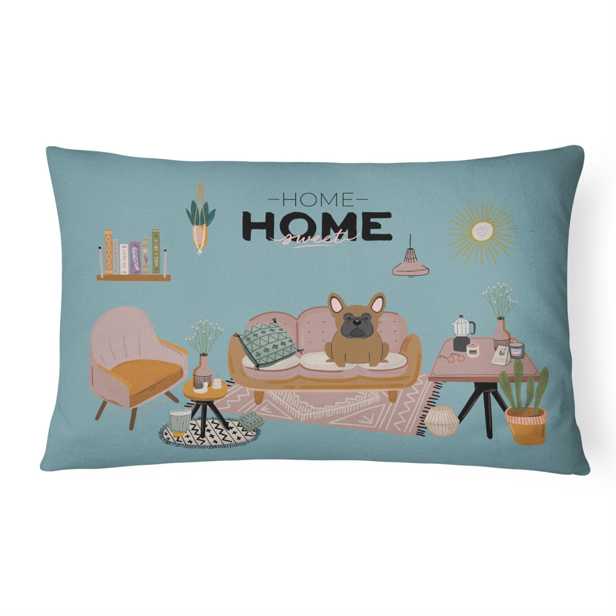 Brown French Bulldog Sweet Home Canvas Fabric Decorative Pillow