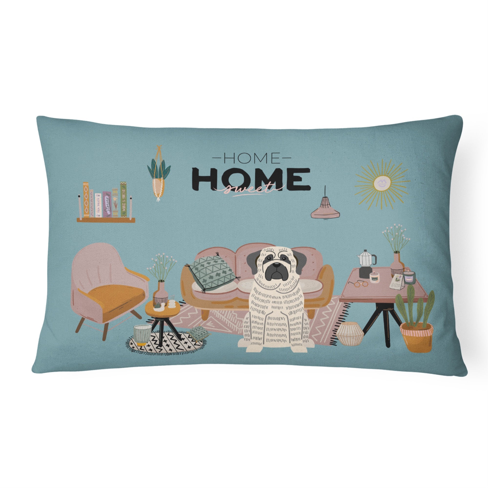 White Mastiff Brindle Sweet Home Canvas Fabric Decorative Pillow