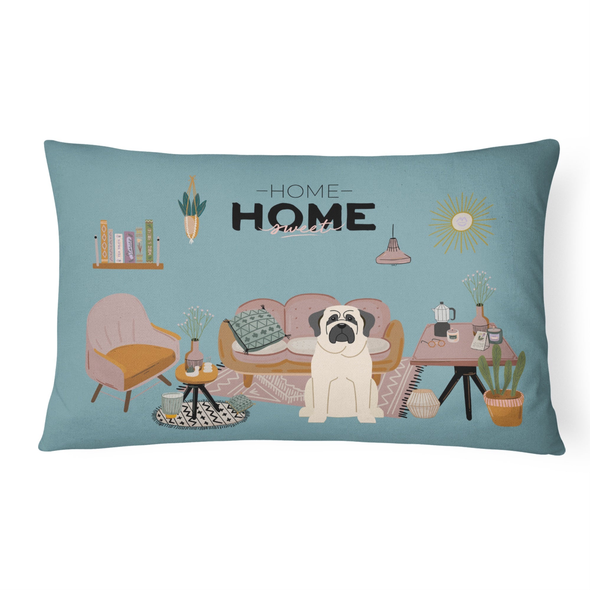 White Mastiff Sweet Home Canvas Fabric Decorative Pillow