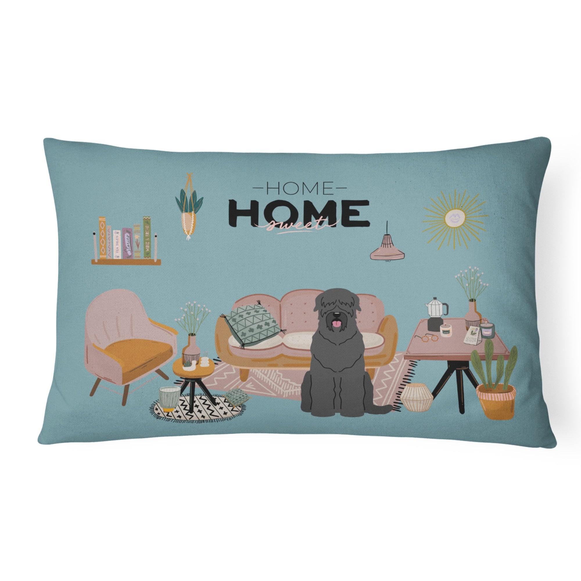 Black Russian Terrier Sweet Home Canvas Fabric Decorative Pillow