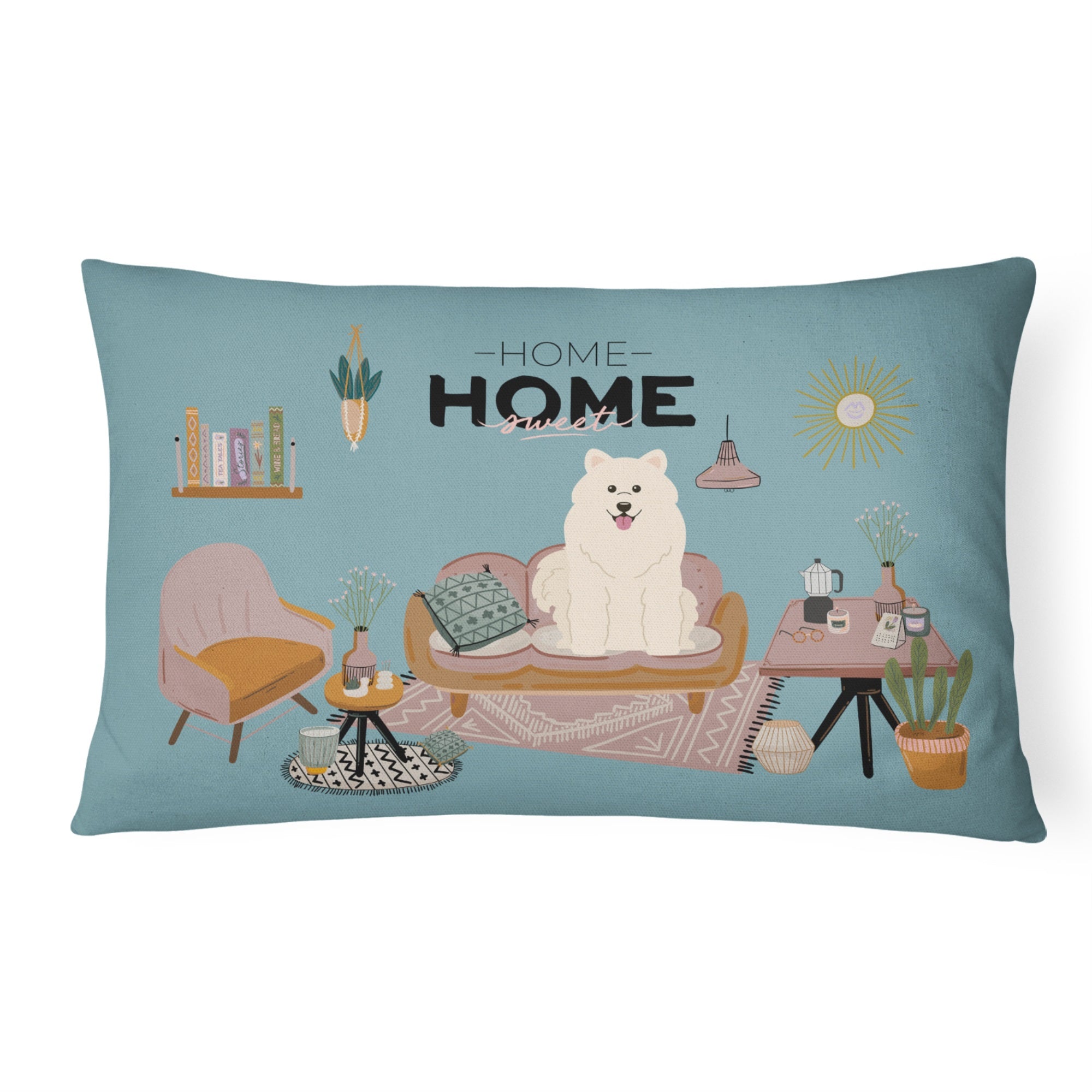 Samoyed Sweet Home Canvas Fabric Decorative Pillow