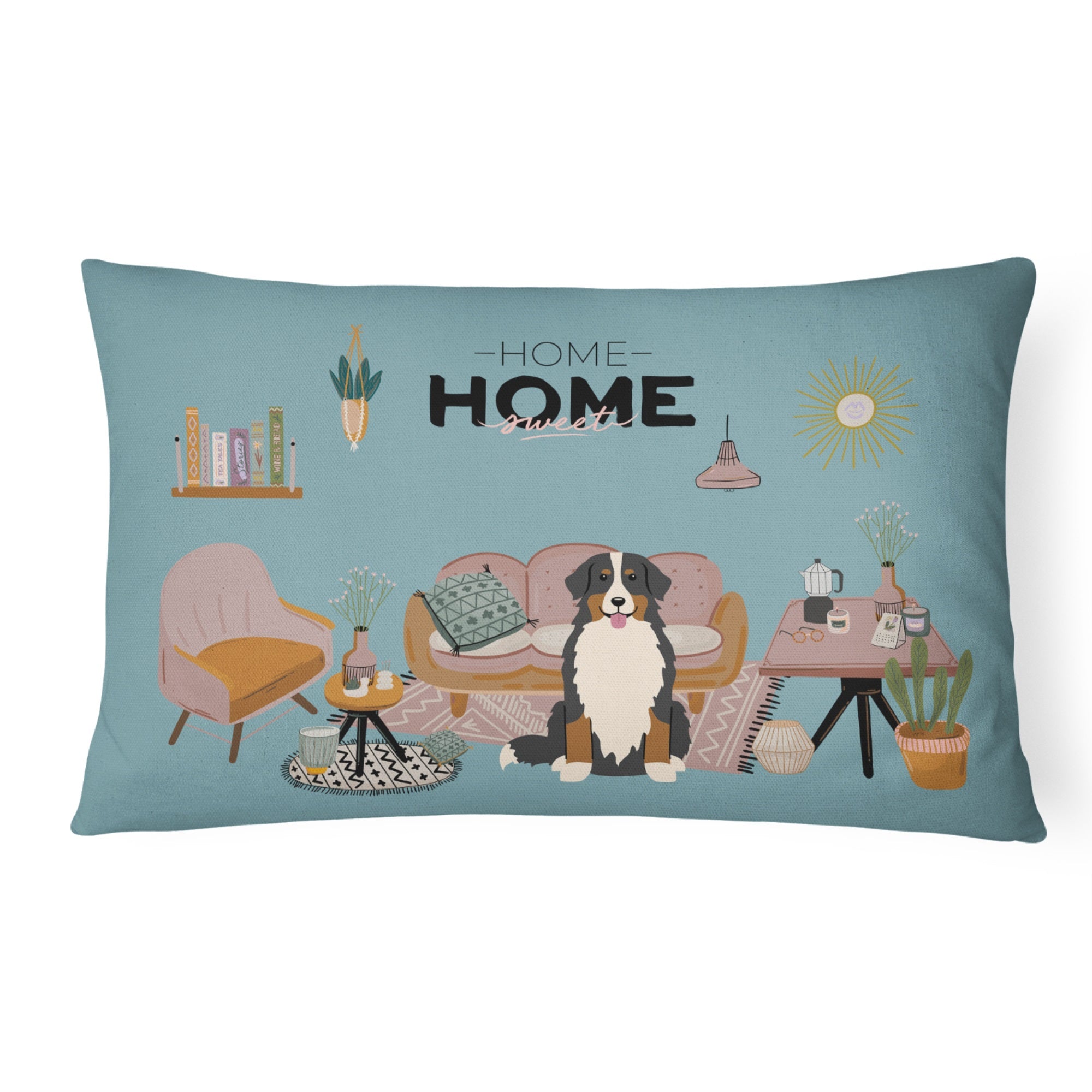 Bernese Mountain Dog Sweet Home Canvas Fabric Decorative Pillow