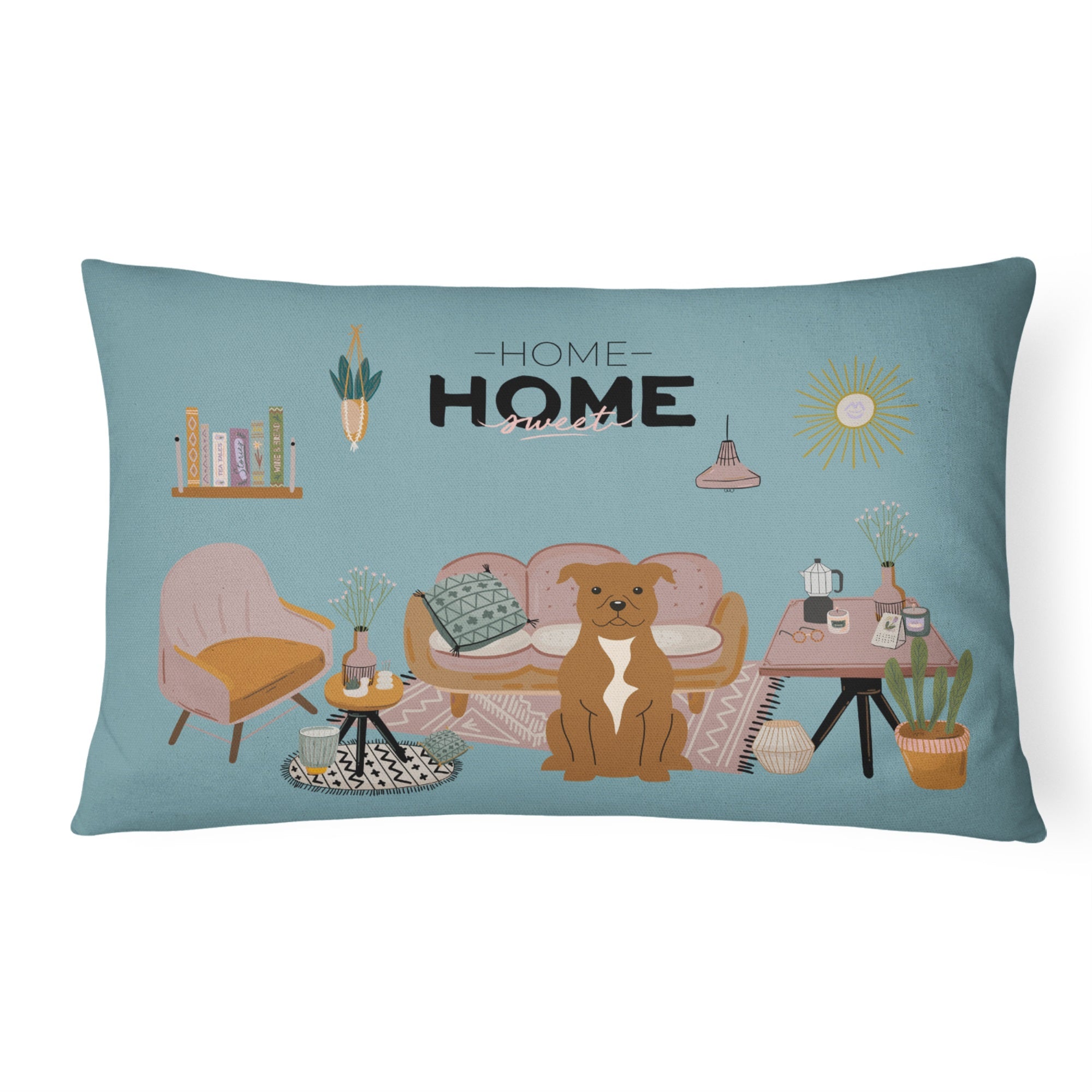 Brown Staffordshire Bull Terrier Sweet Home Canvas Fabric Decorative Pillow