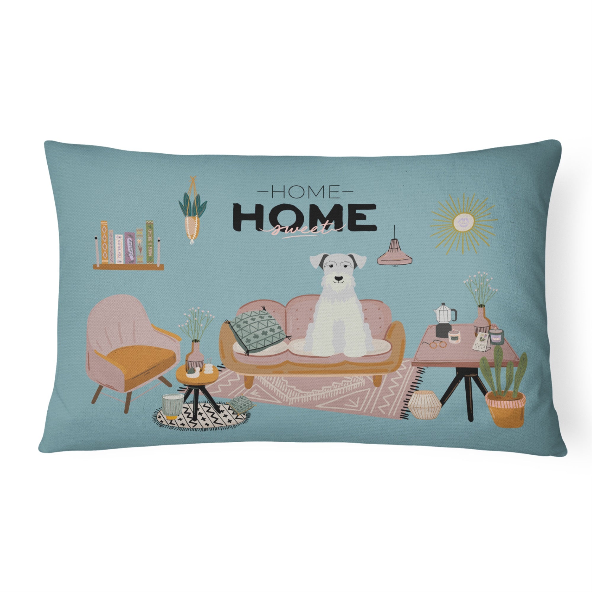 White Miniature Schnauzer Sweet Home Canvas Fabric Decorative Pillow