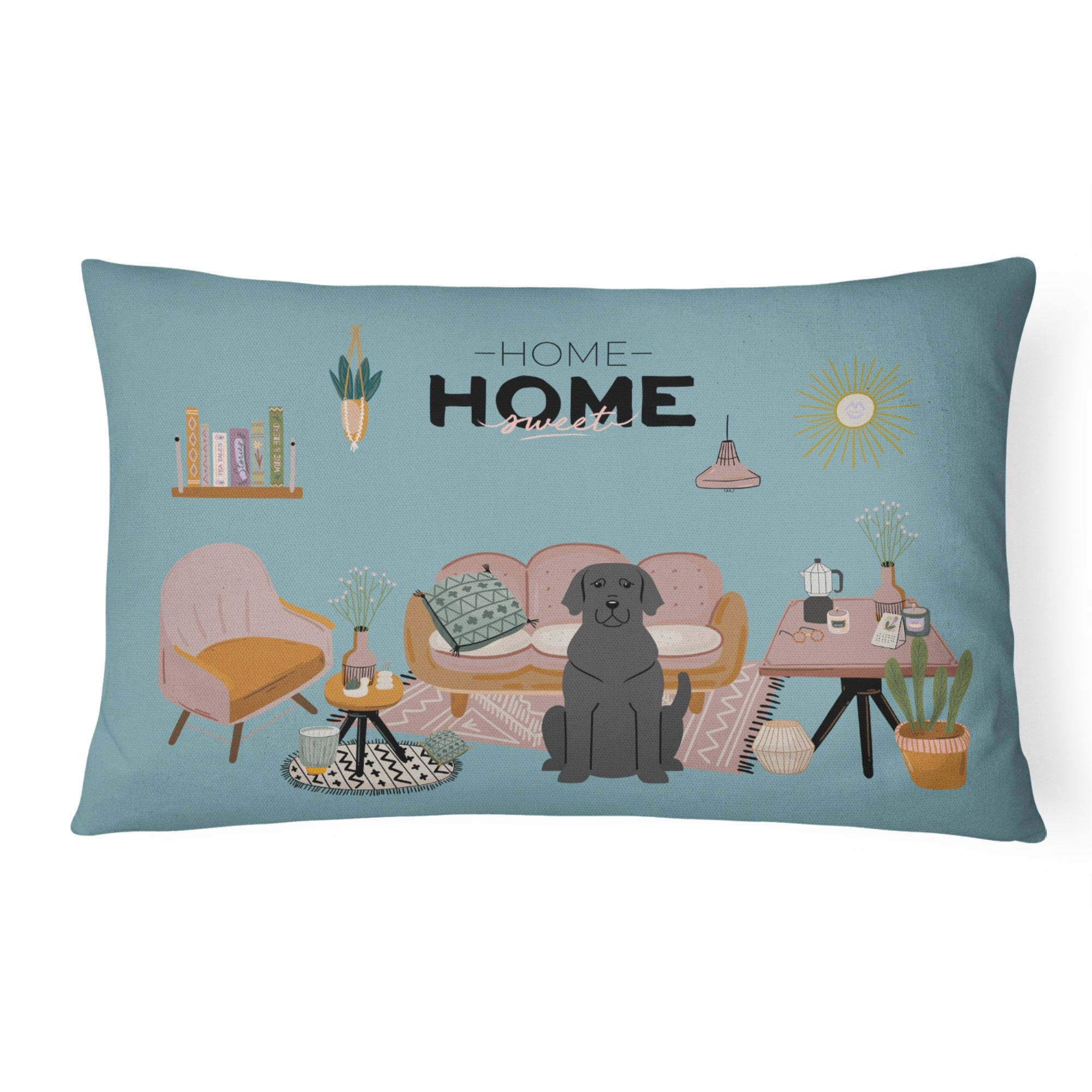 Black Labrador Sweet Home Canvas Fabric Decorative Pillow