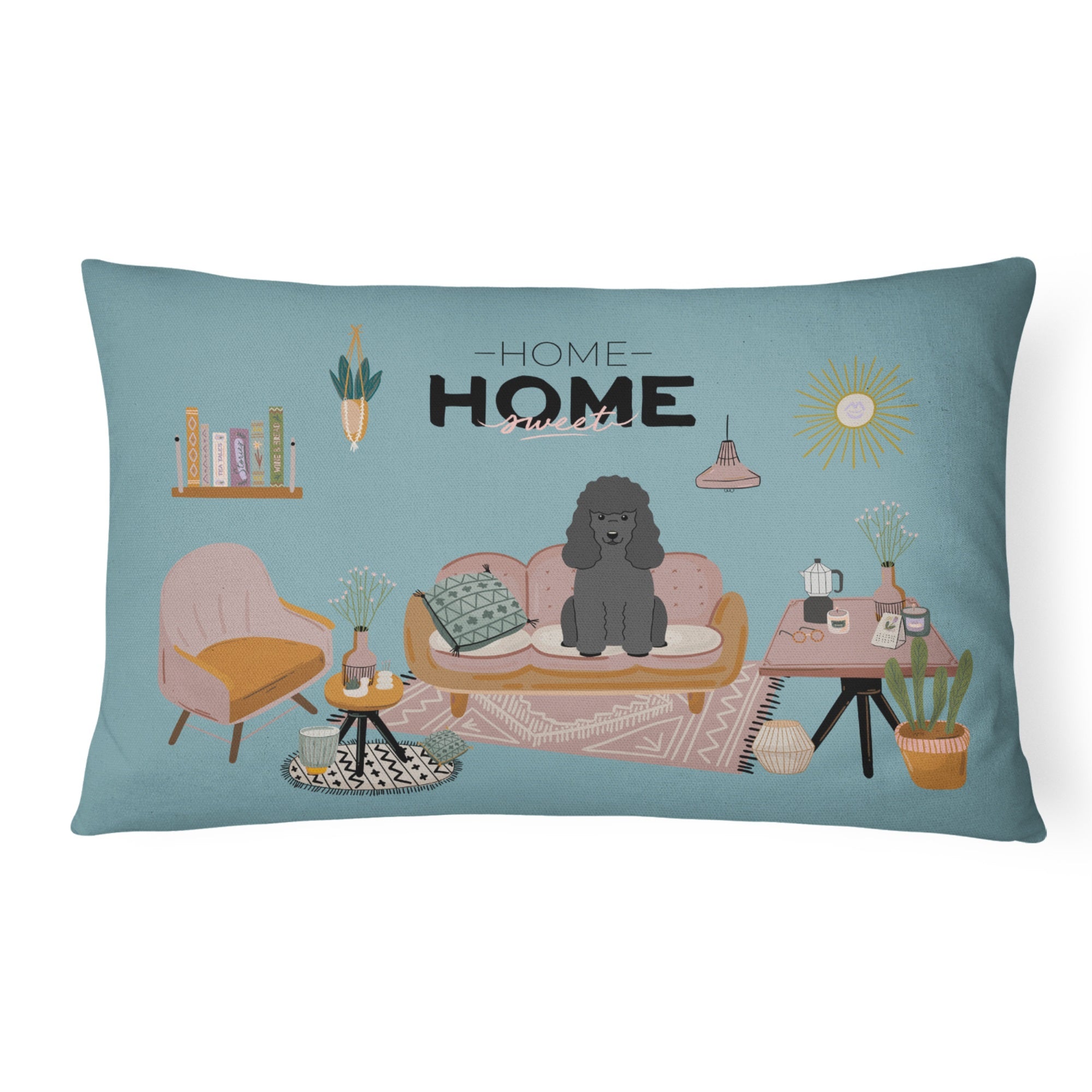 Black Poodle Sweet Home Canvas Fabric Decorative Pillow