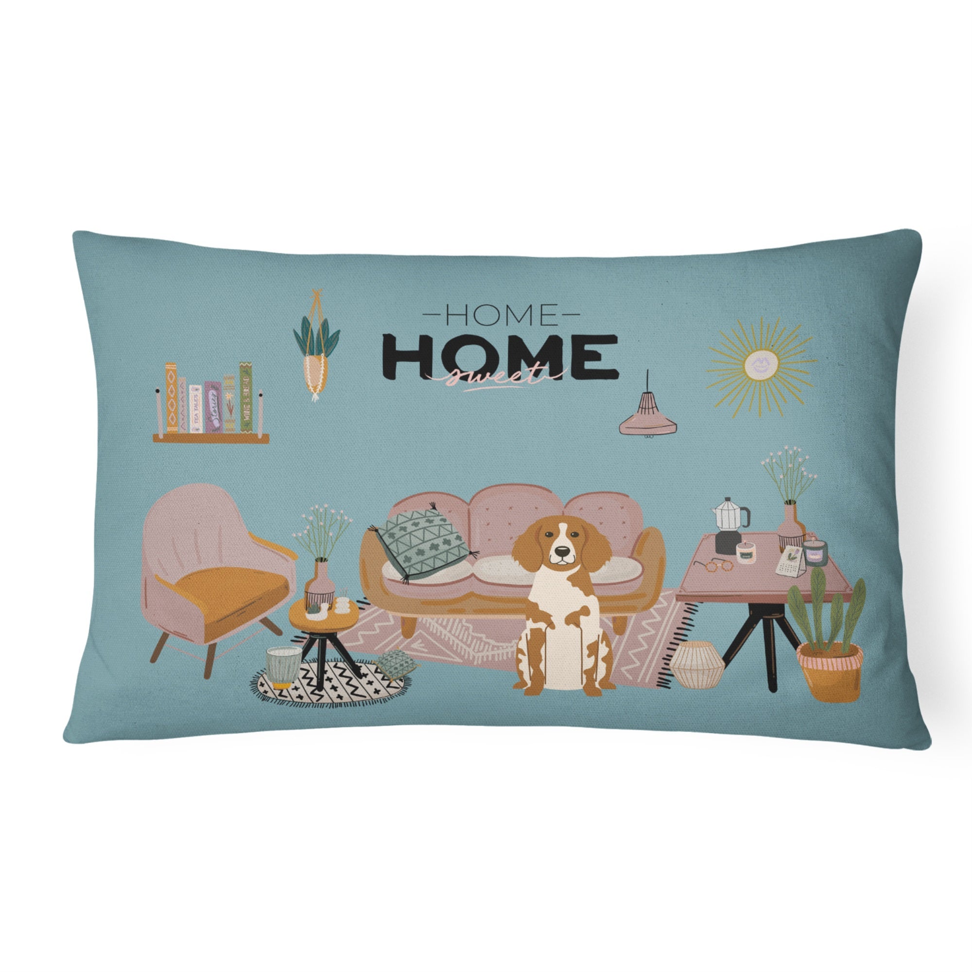 Brittany Spaniel Sweet Home Canvas Fabric Decorative Pillow