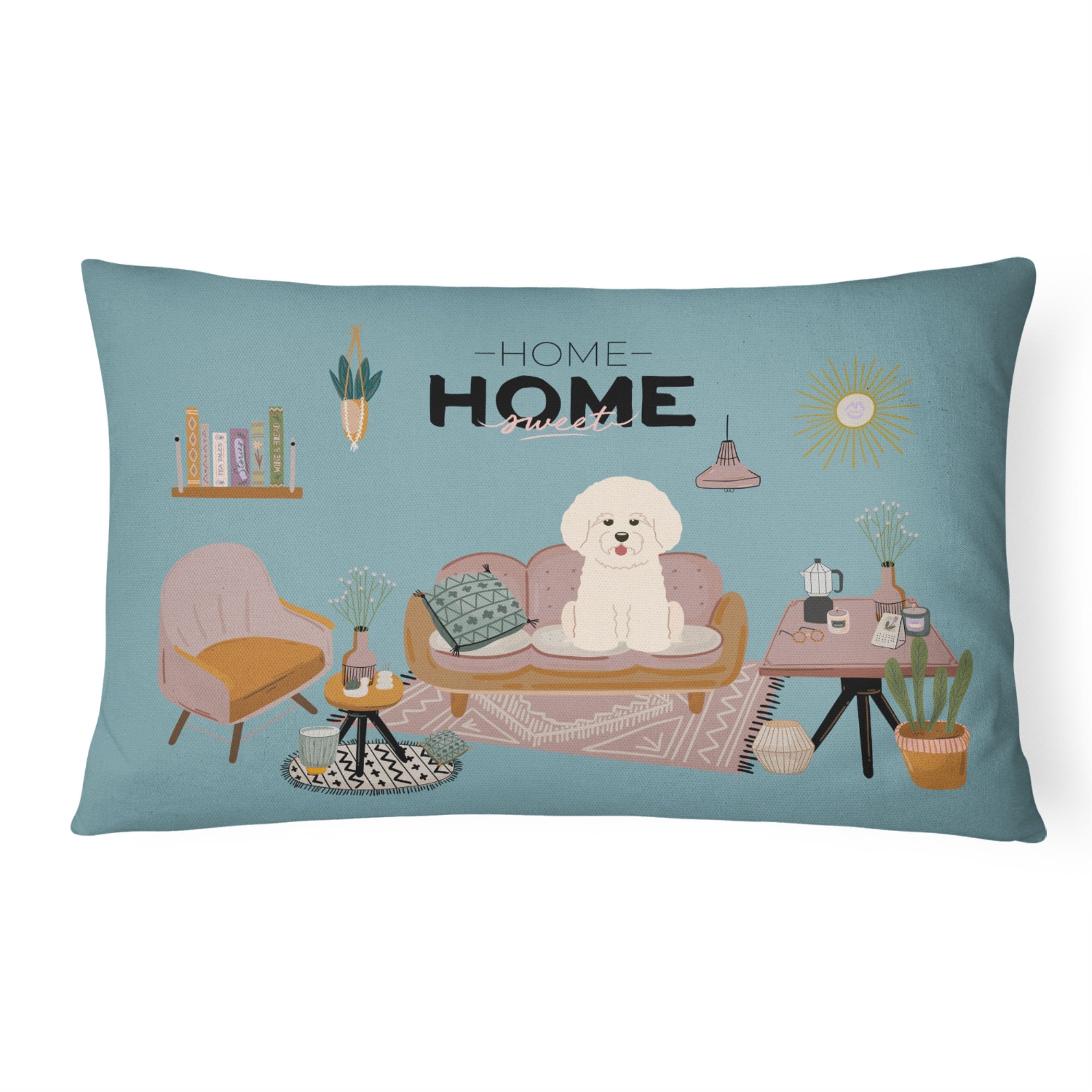 Bichon Frise Sweet Home Canvas Fabric Decorative Pillow