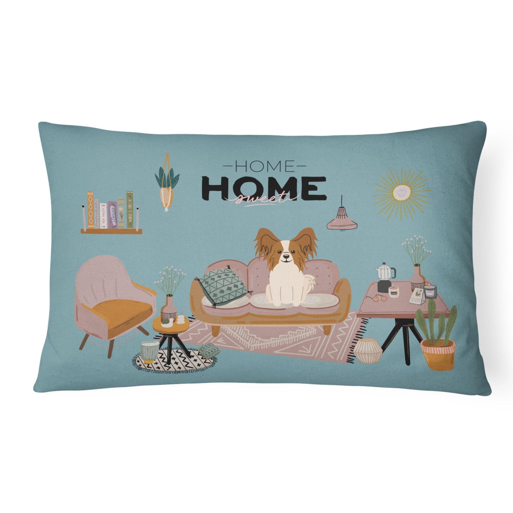 Red White Papillon Sweet Home Canvas Fabric Decorative Pillow