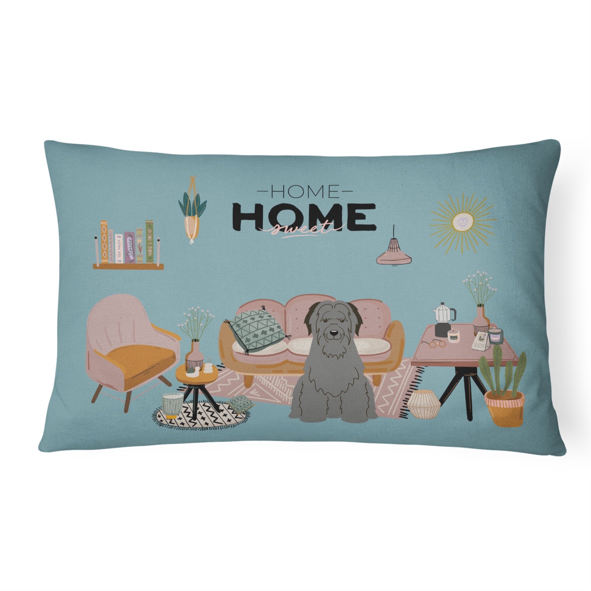 Black Briard Sweet Home Canvas Fabric Decorative Pillow