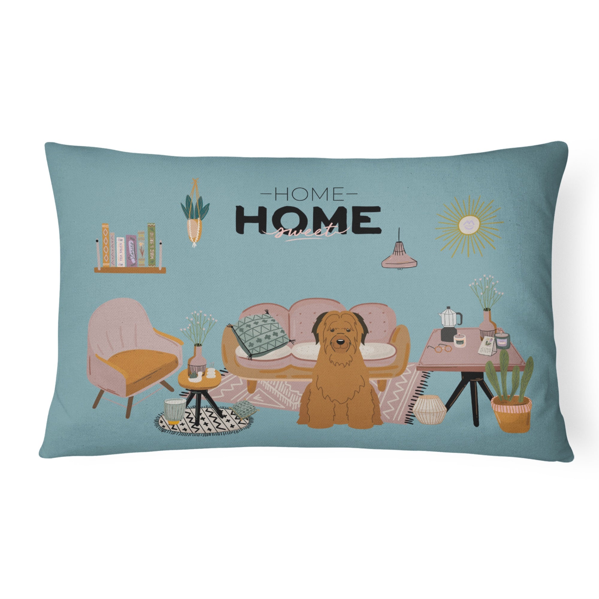 Brown Briard Sweet Home Canvas Fabric Decorative Pillow