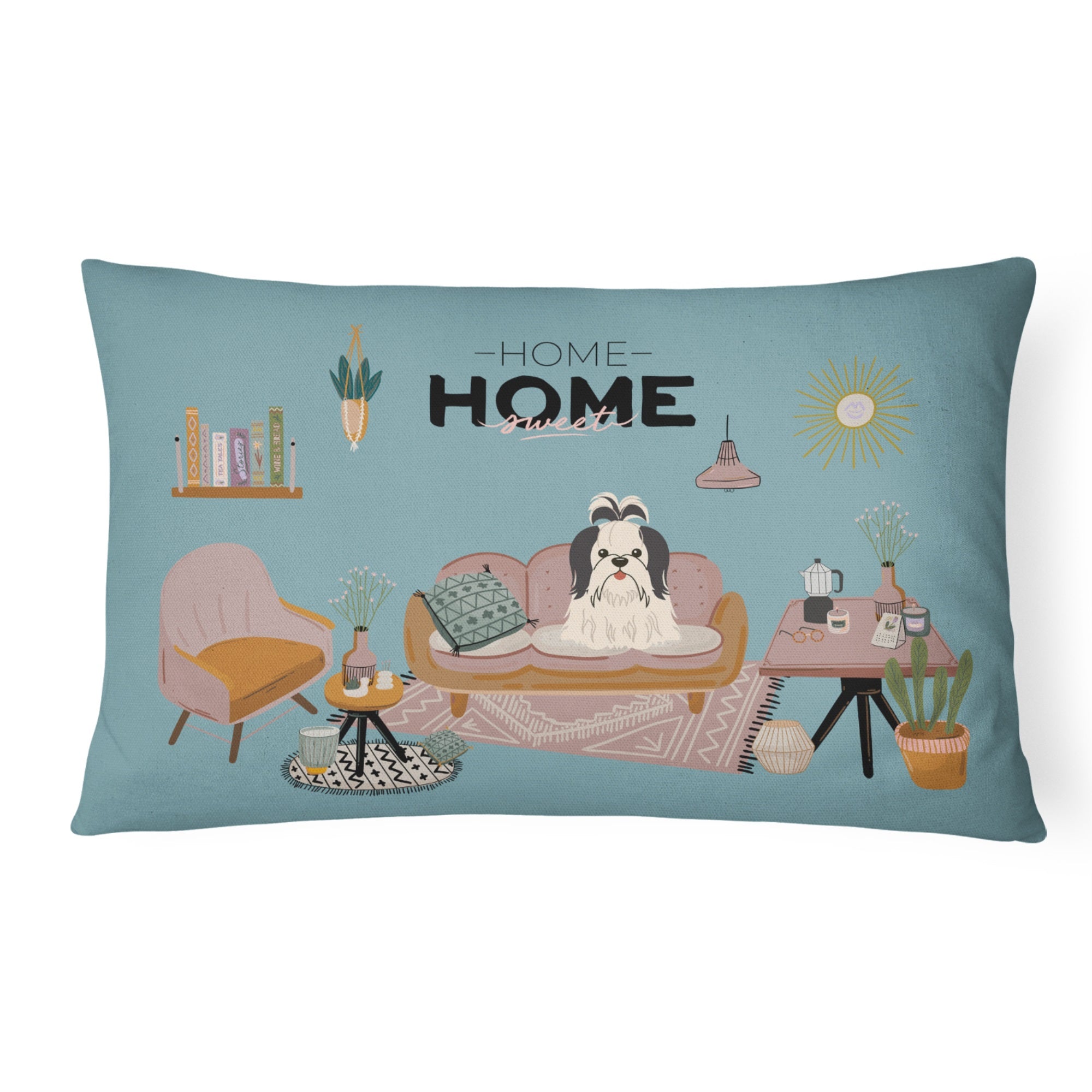 Black White Shih Tzu Sweet Home Canvas Fabric Decorative Pillow