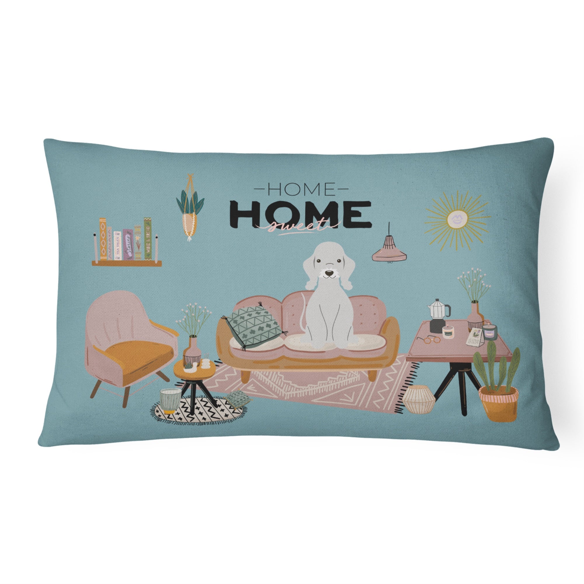 Blue Bedlington Terrier Sweet Home Canvas Fabric Decorative Pillow