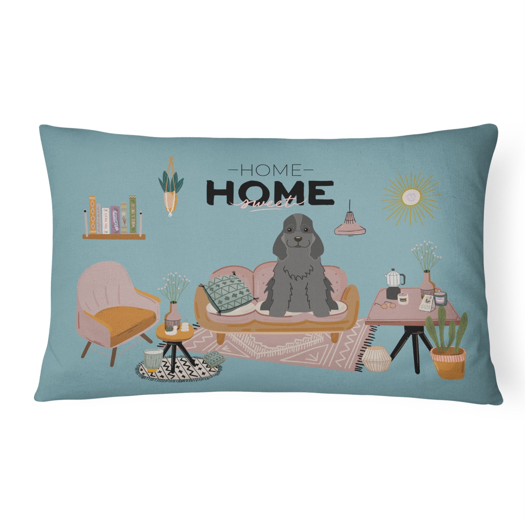 Black Cocker Spaniel Sweet Home Canvas Fabric Decorative Pillow