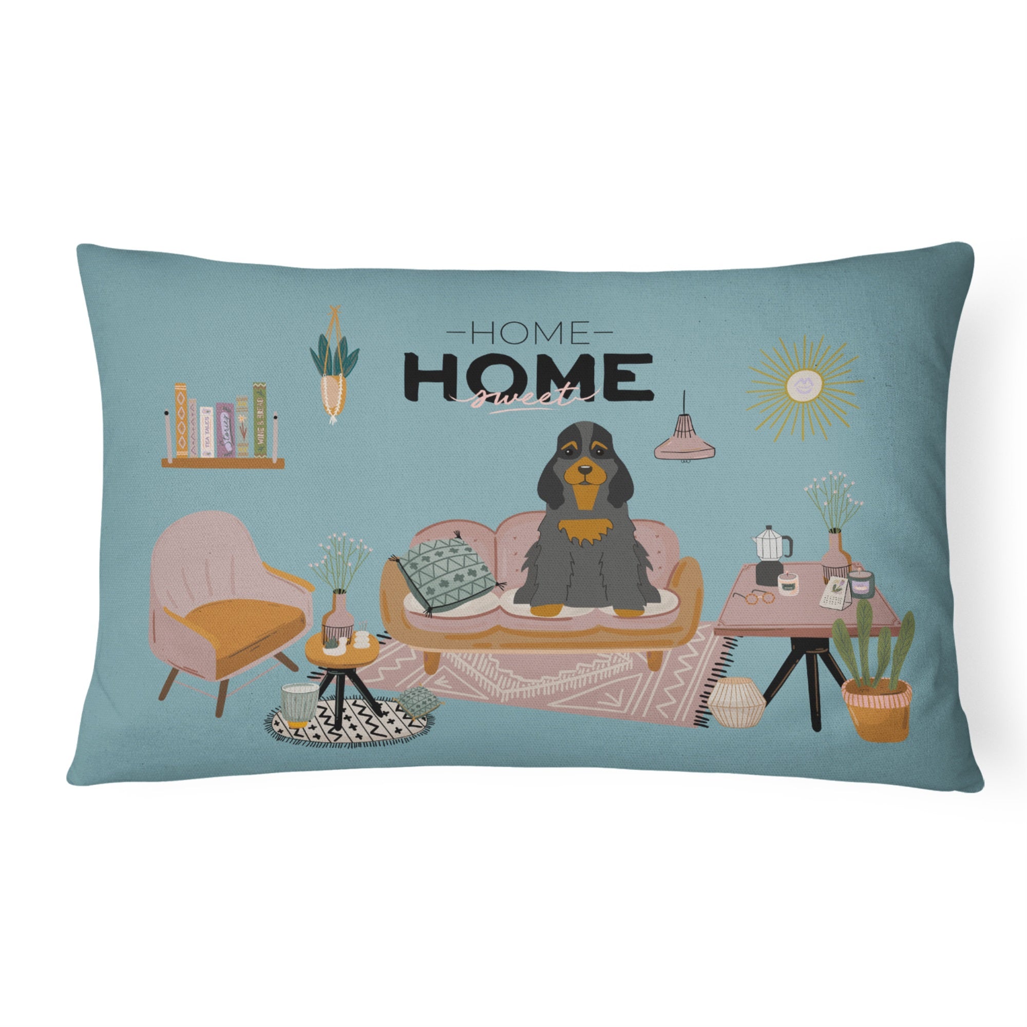 Black Tan Cocker Spaniel Sweet Home Canvas Fabric Decorative Pillow