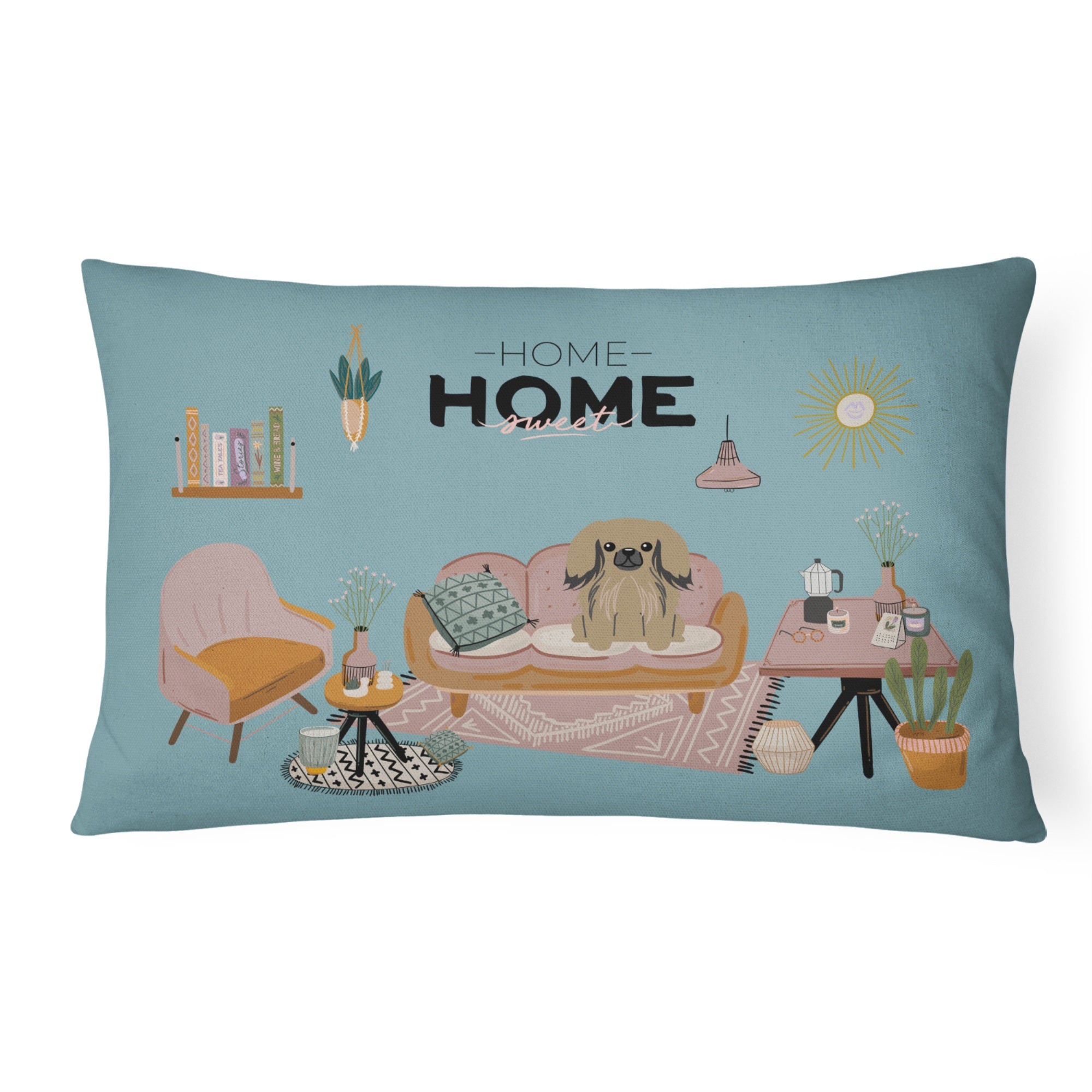 Tan Pekingese Sweet Home Canvas Fabric Decorative Pillow