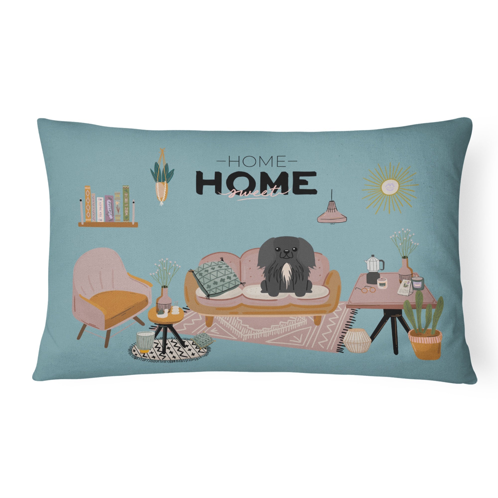 Black Pekingese Sweet Home Canvas Fabric Decorative Pillow