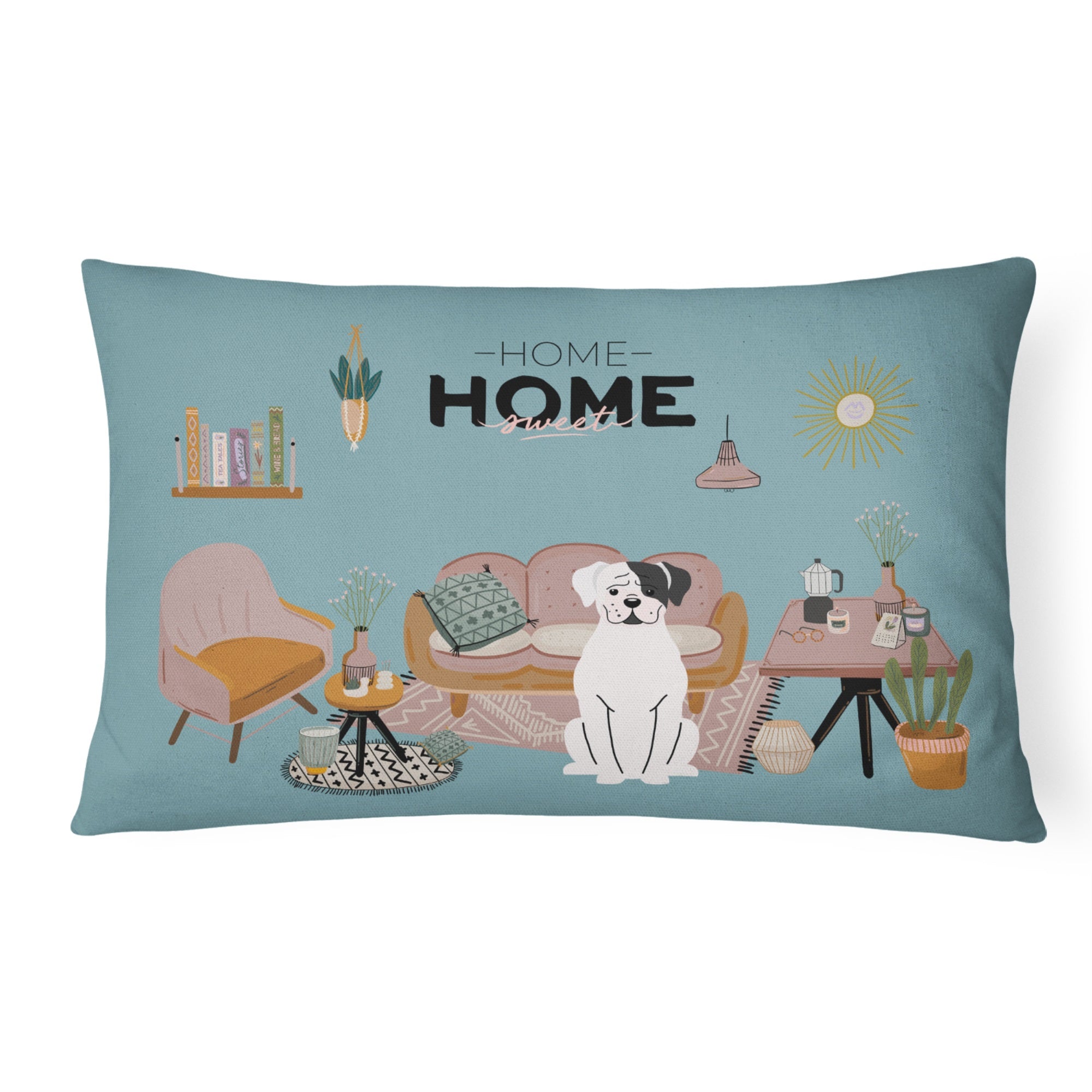White Boxer Sweet Home Canvas Fabric Decorative Pillow