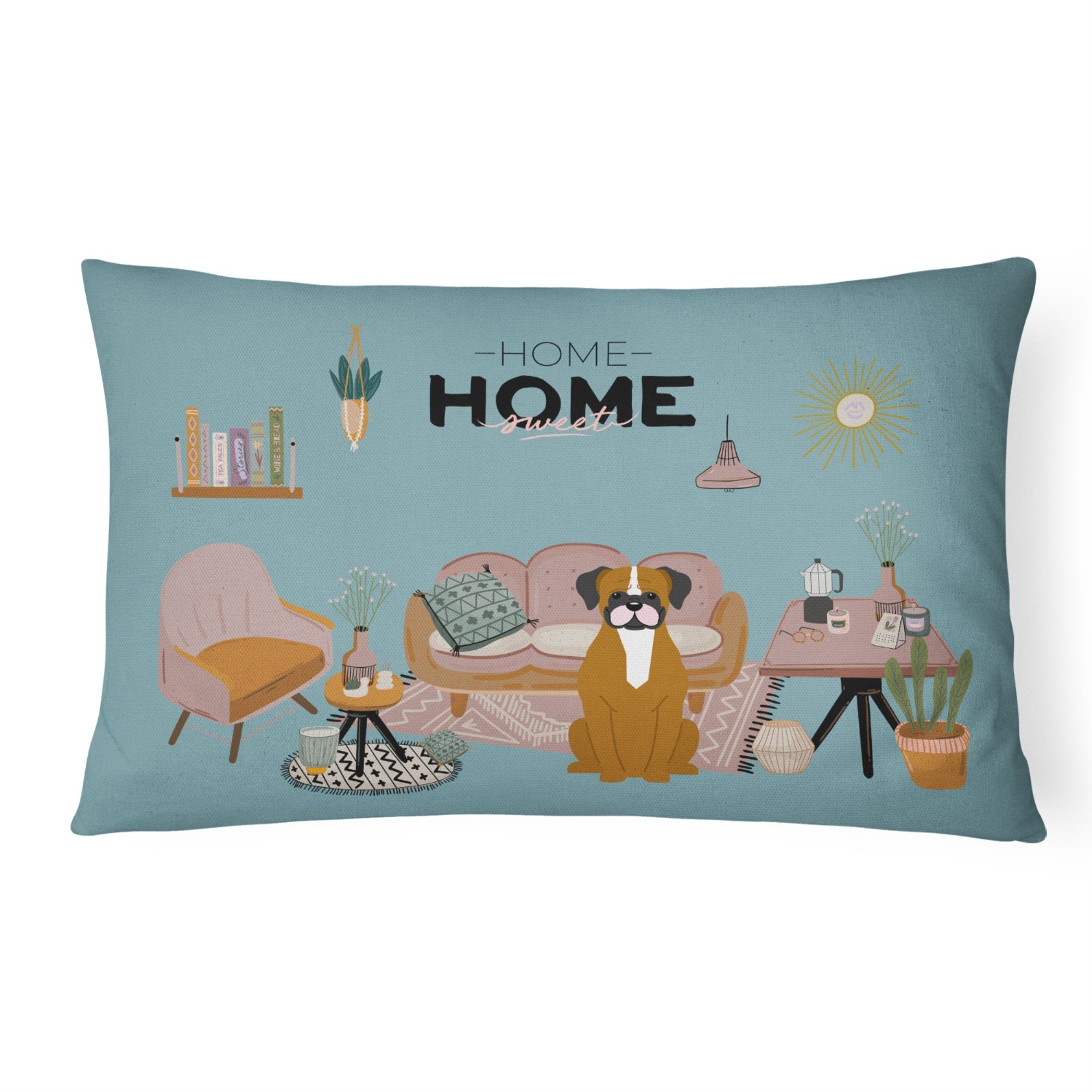 Flashy Fawn Boxer Sweet Home Canvas Fabric Decorative Pillow
