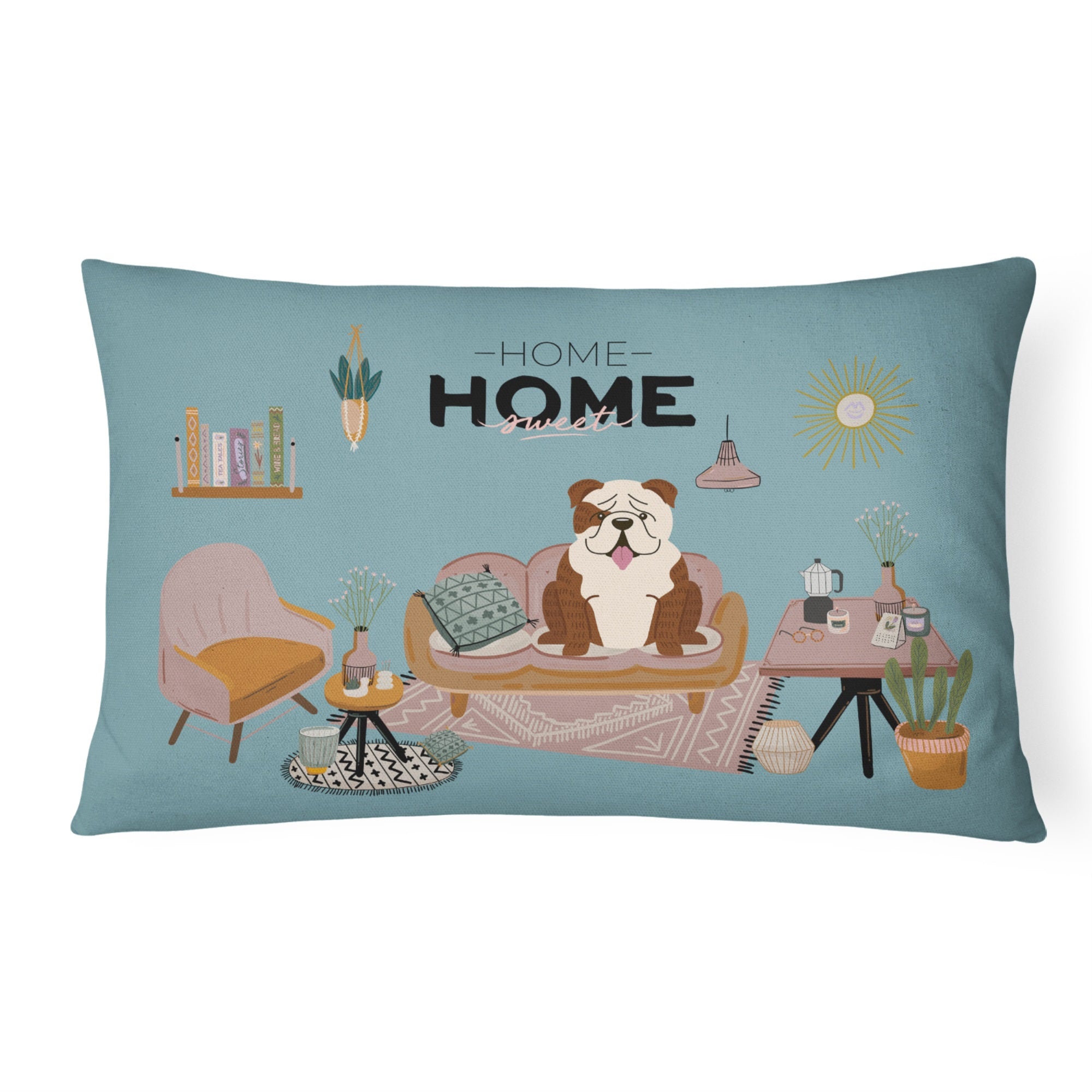 Brindle White English Bulldog Sweet Home Canvas Fabric Decorative Pillow