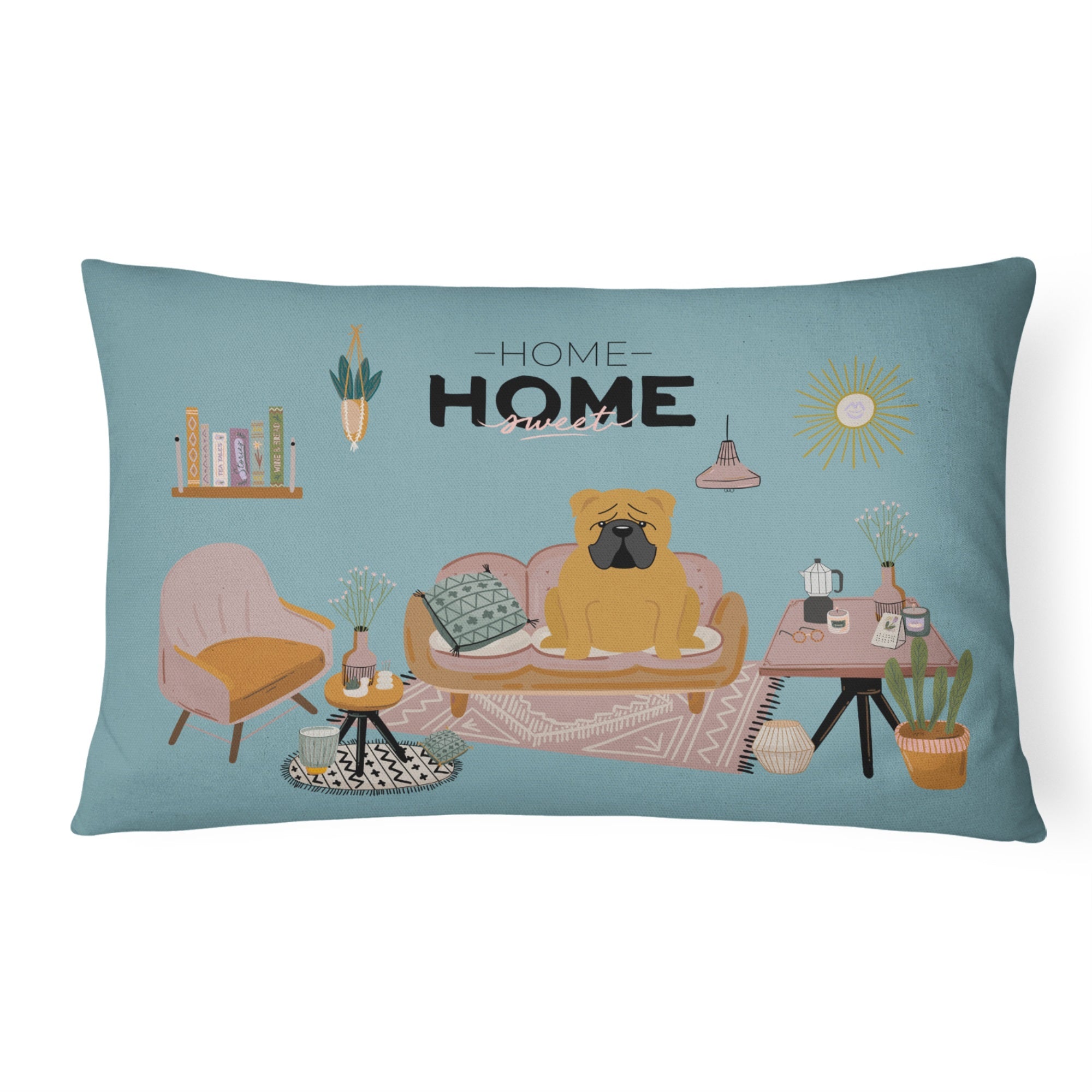 Red English Bulldog Sweet Home  Canvas Fabric Decorative Pillow