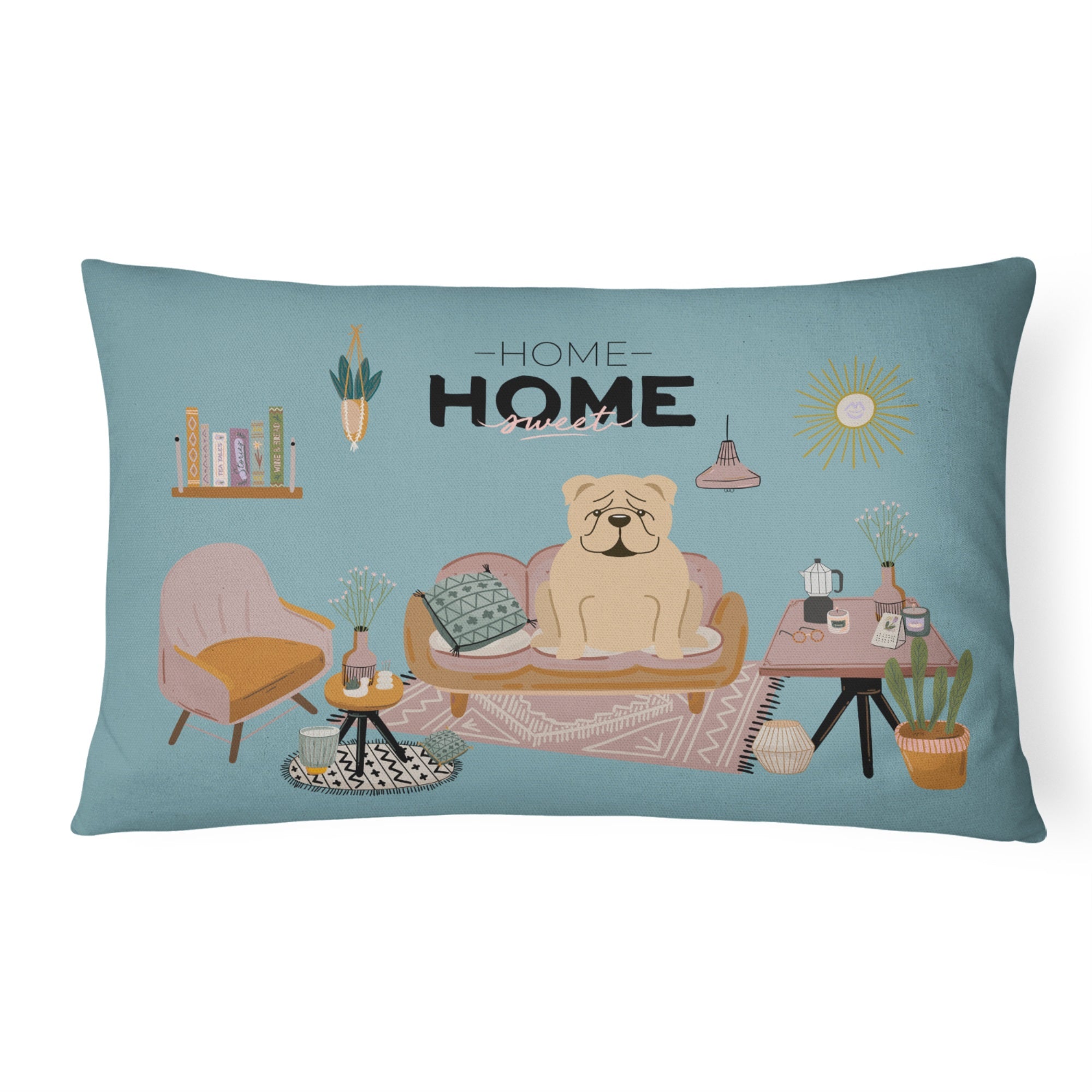 Fawn English Bulldog Sweet Home Canvas Fabric Decorative Pillow