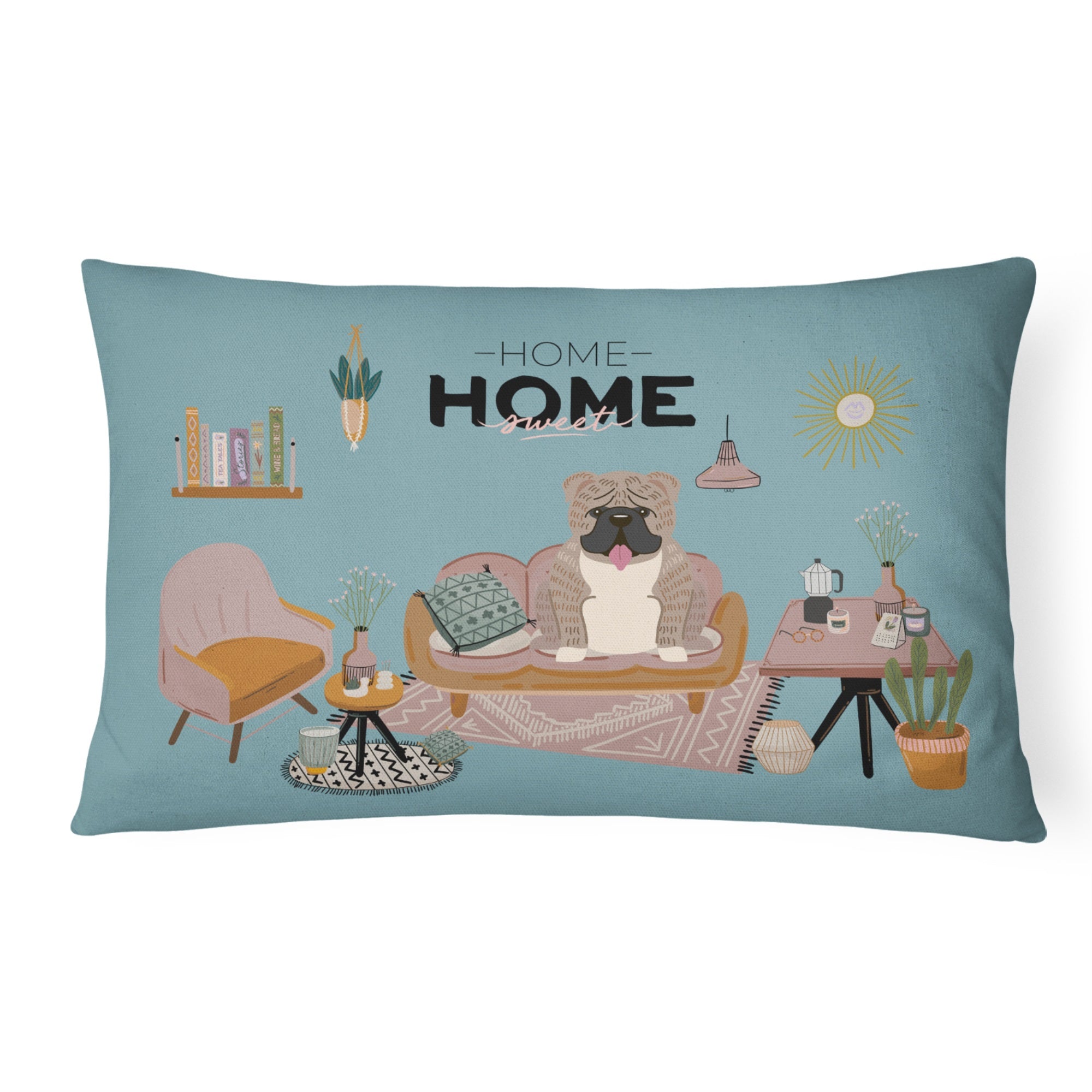 Grey Brindle English Bulldog Sweet Home Canvas Fabric Decorative Pillow