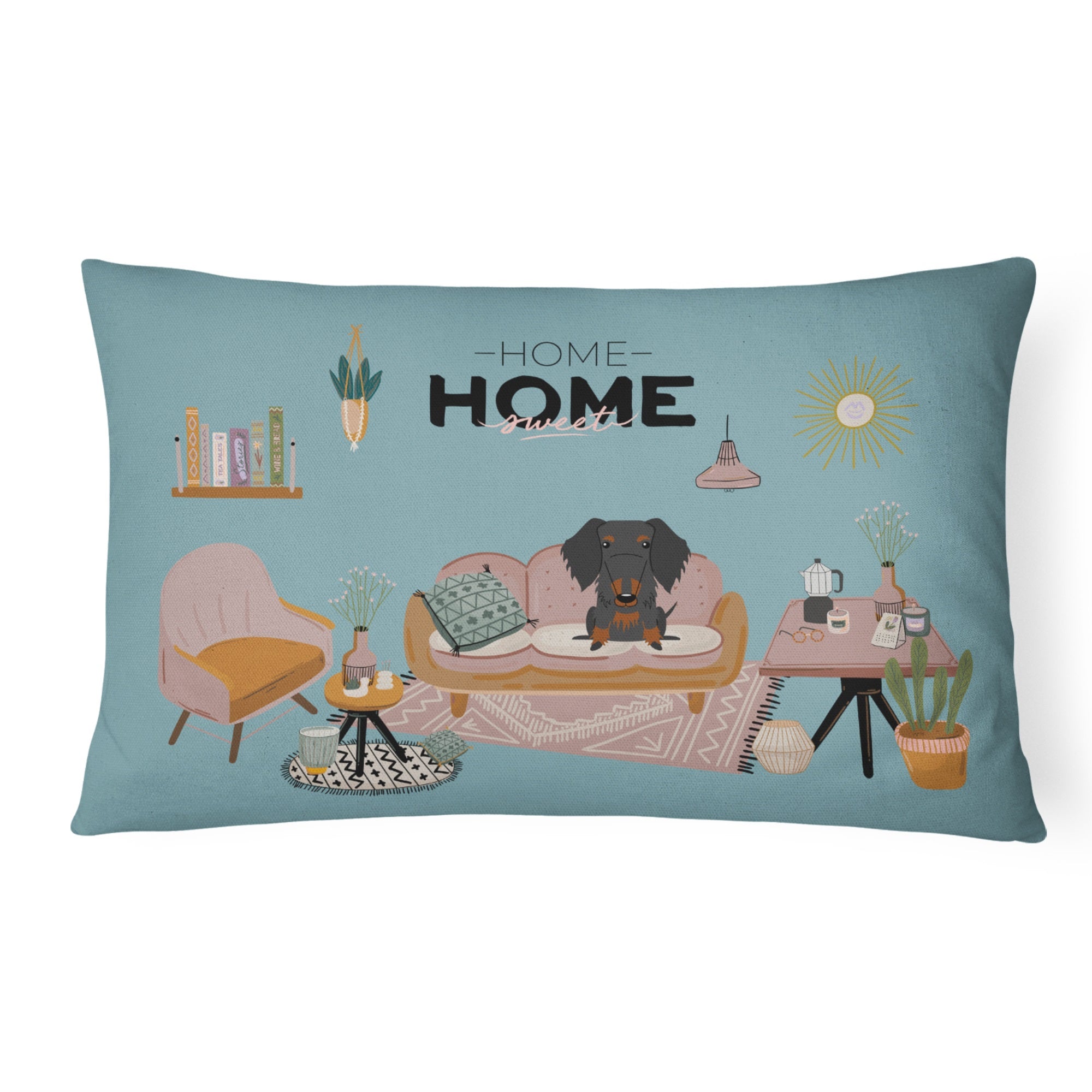 Black Tan Wire Haired Dachshund Sweet Home Canvas Fabric Decorative Pillow