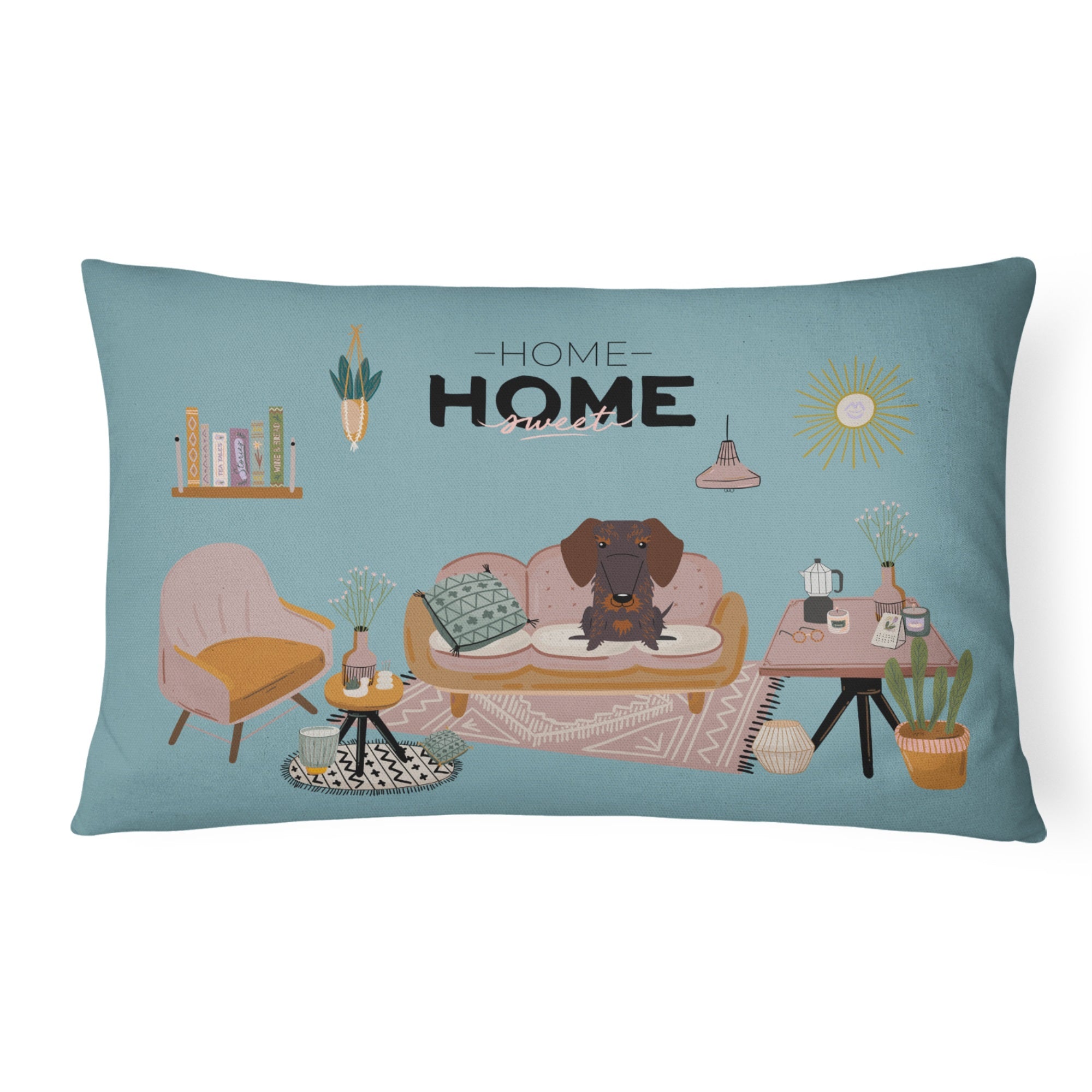 Chocolate Wire Haired Dachshund Sweet Home Canvas Fabric Decorative Pillow