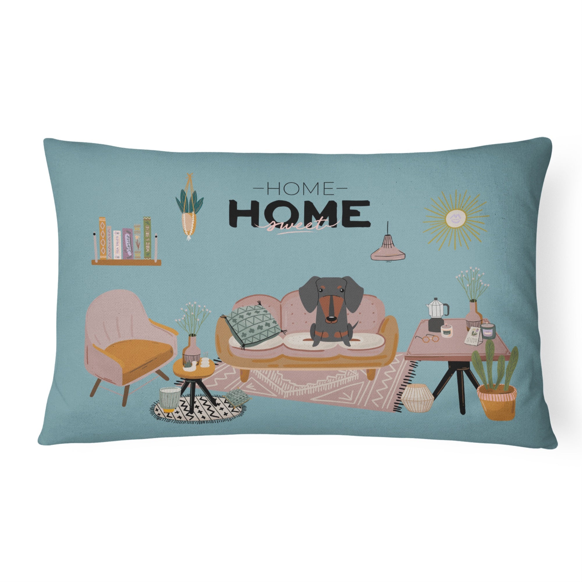 Black Tan Dachshund Sweet Home Canvas Fabric Decorative Pillow