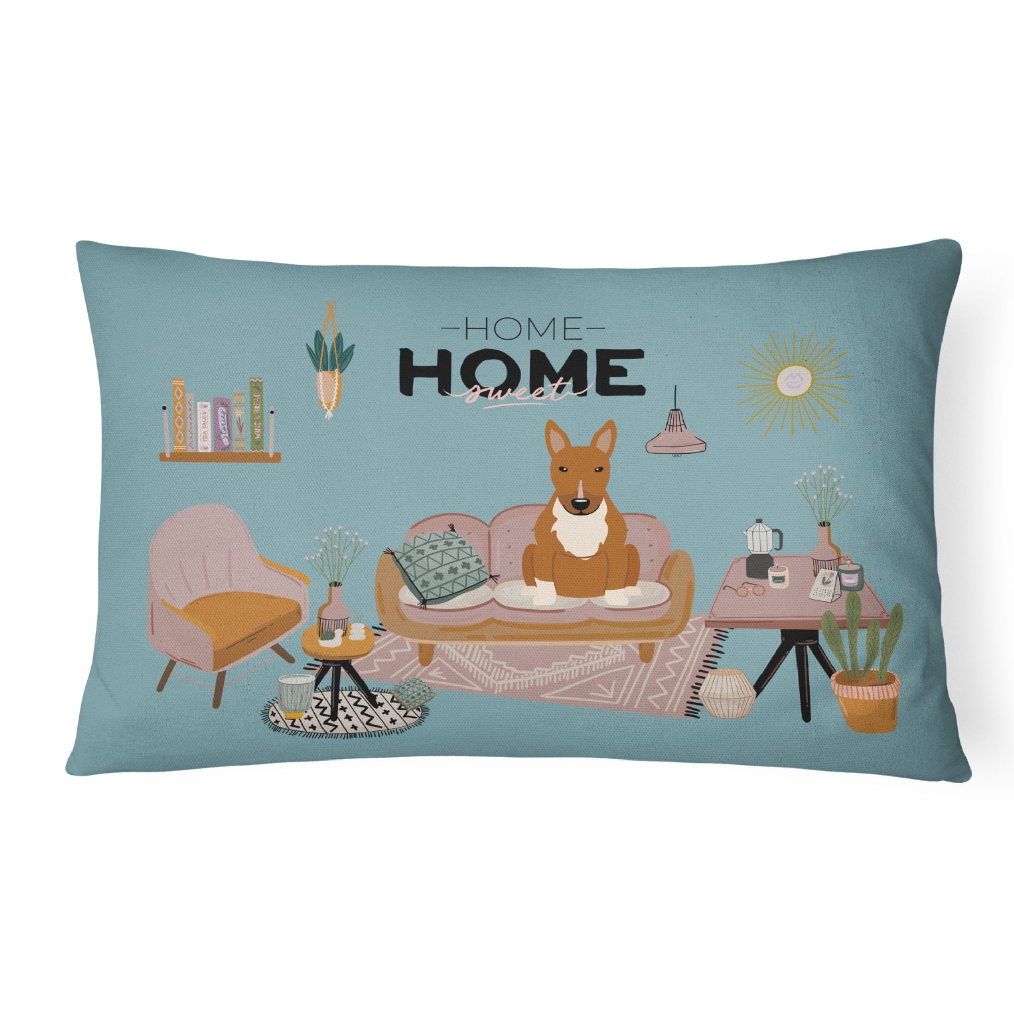 Red Bull Terrier Sweet Home Canvas Fabric Decorative Pillow