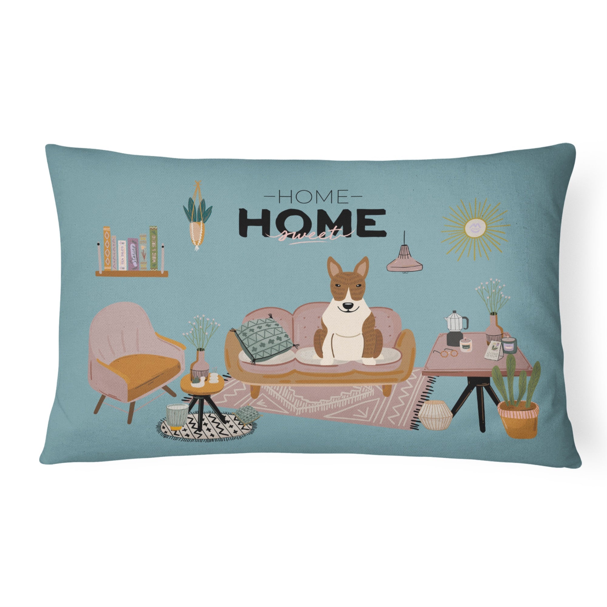 Brindle Bull Terrier Sweet Home Canvas Fabric Decorative Pillow