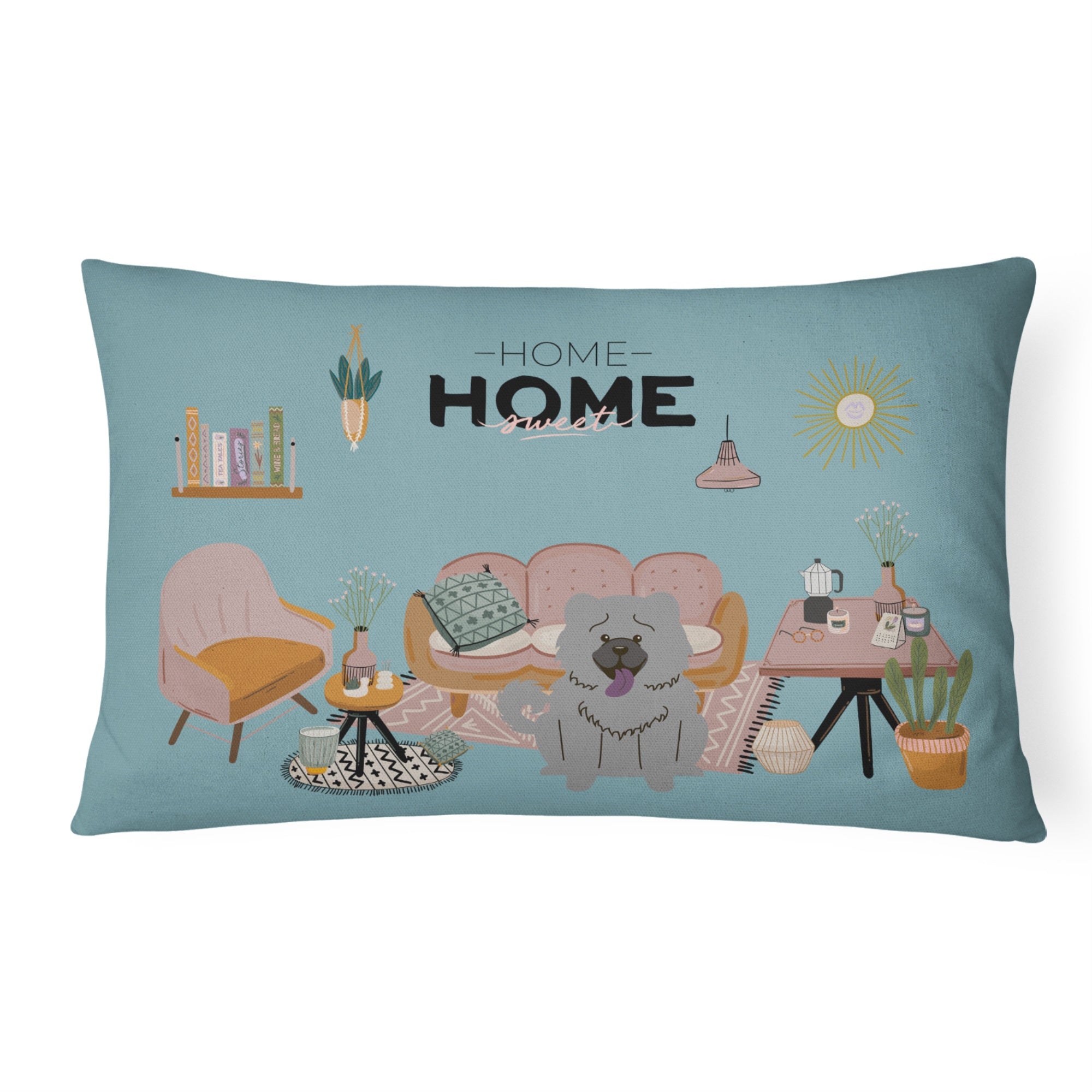 Blue Chow Chow Sweet Home Canvas Fabric Decorative Pillow
