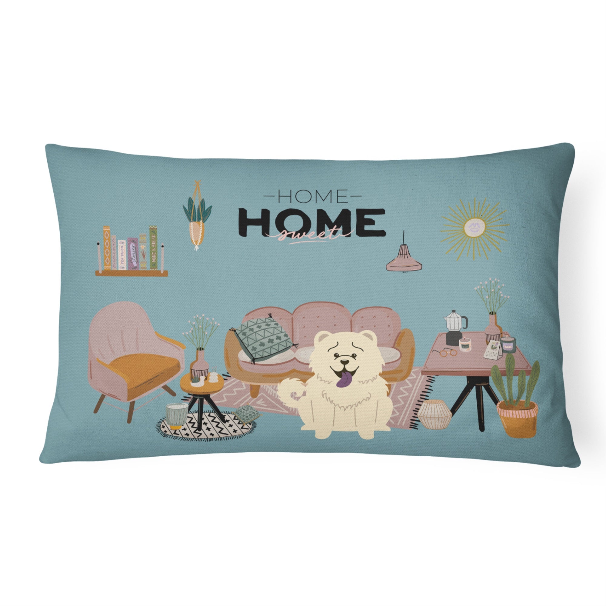White Chow Chow Sweet Home Canvas Fabric Decorative Pillow
