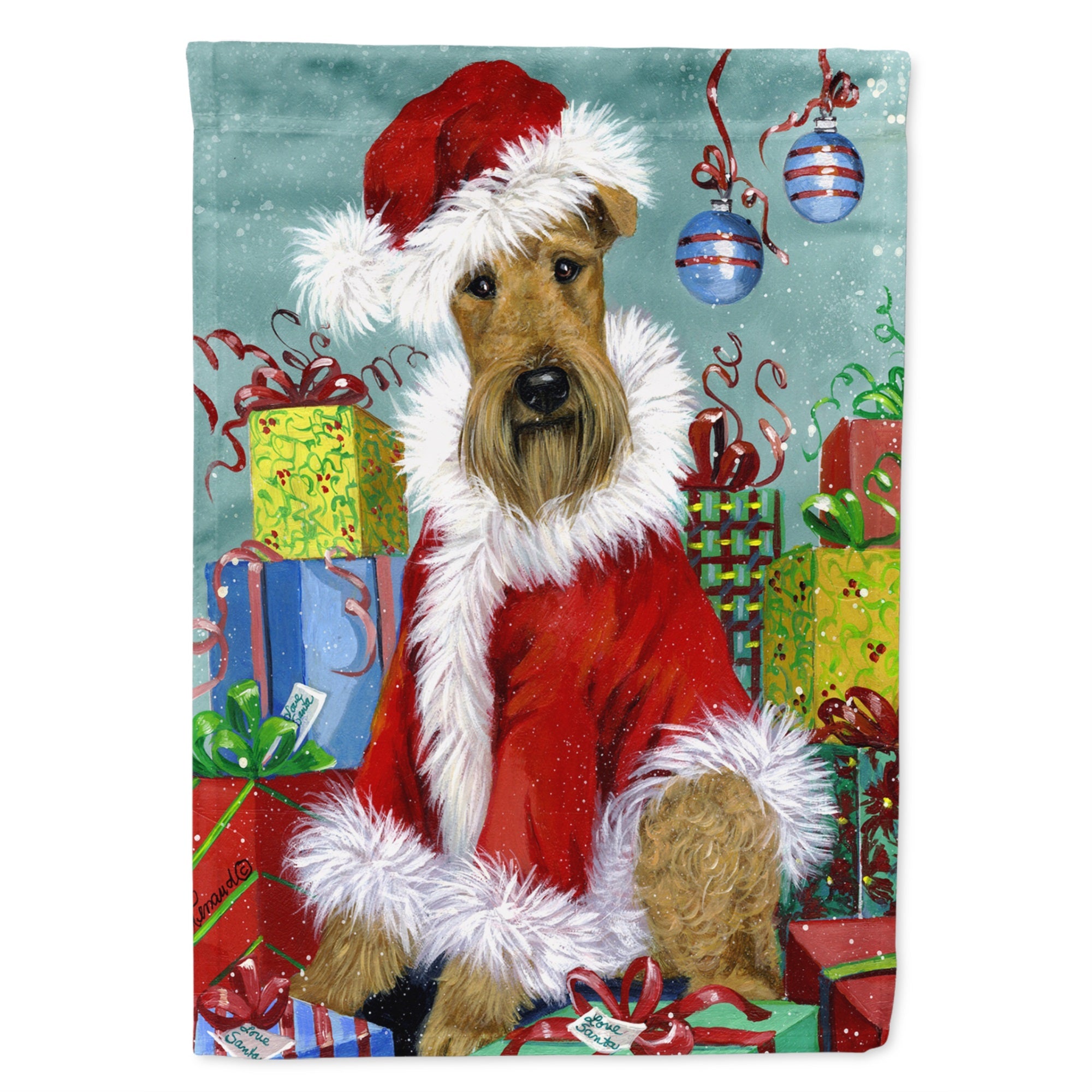 Airedale Santa Christmas Flag Garden Size