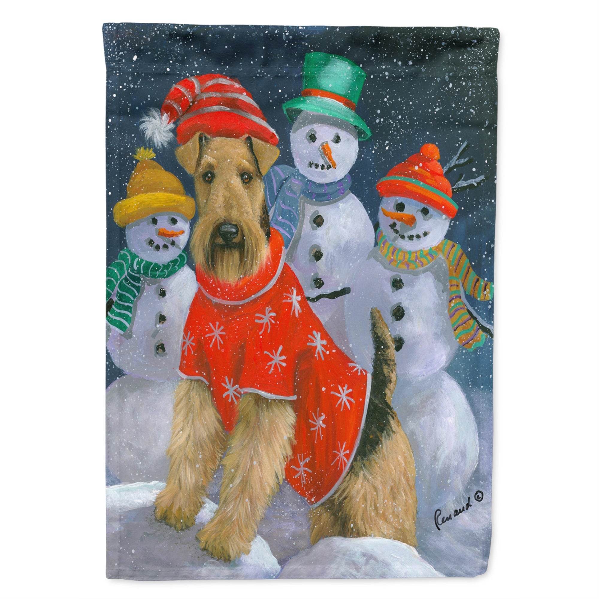 Airedale Snowpeople Christmas Flag Garden Size