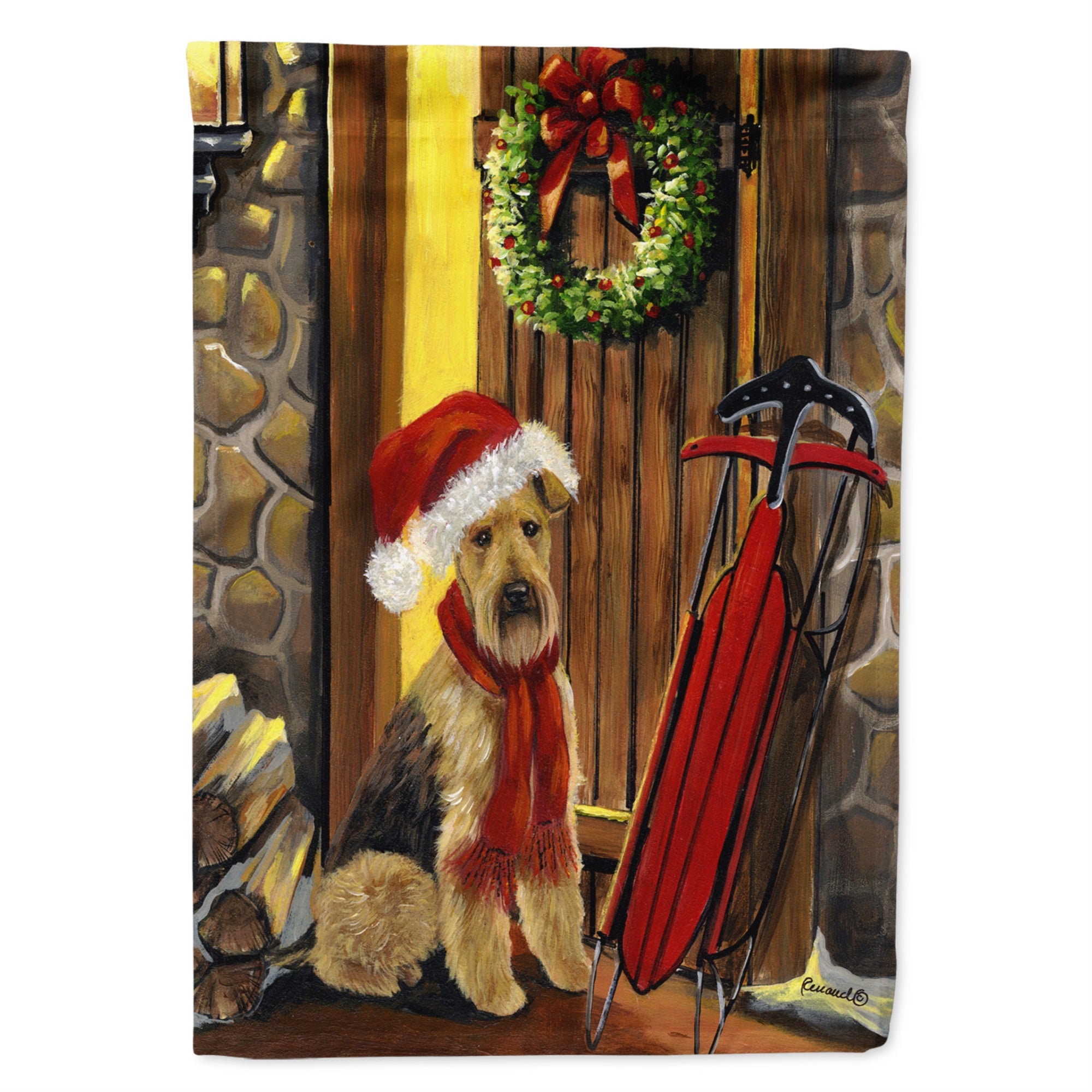 Airedale Welcome Home Christmas Flag Garden Size