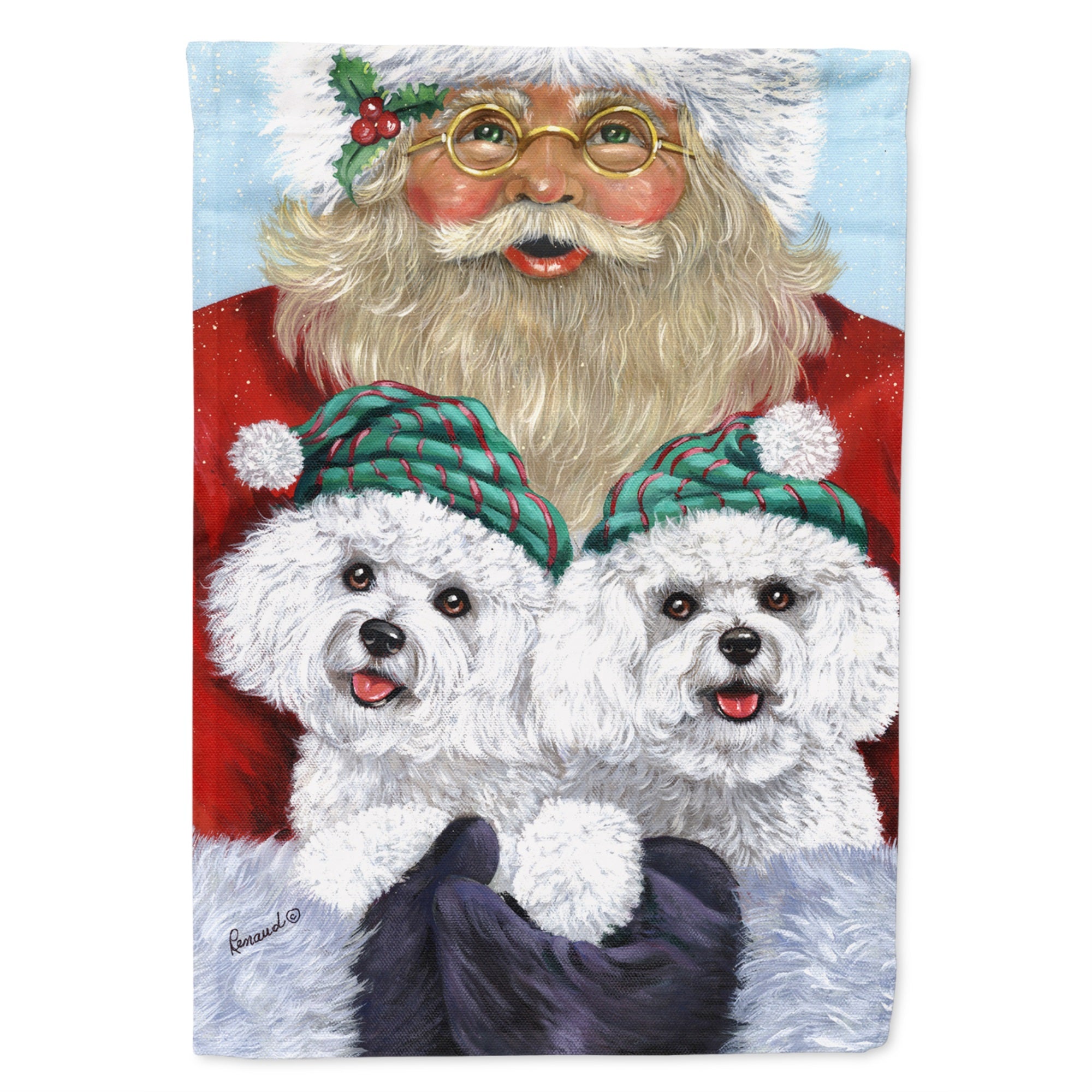 Bichon Frise Santa Christmas Flag Garden Size
